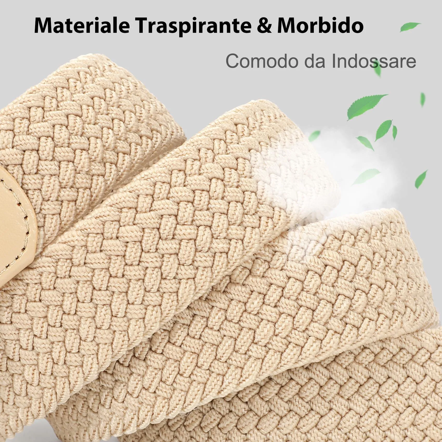 VONMELLI Cintura Elastica Intrecciata Regolabile per Uomo, Beige, M - immagine 3