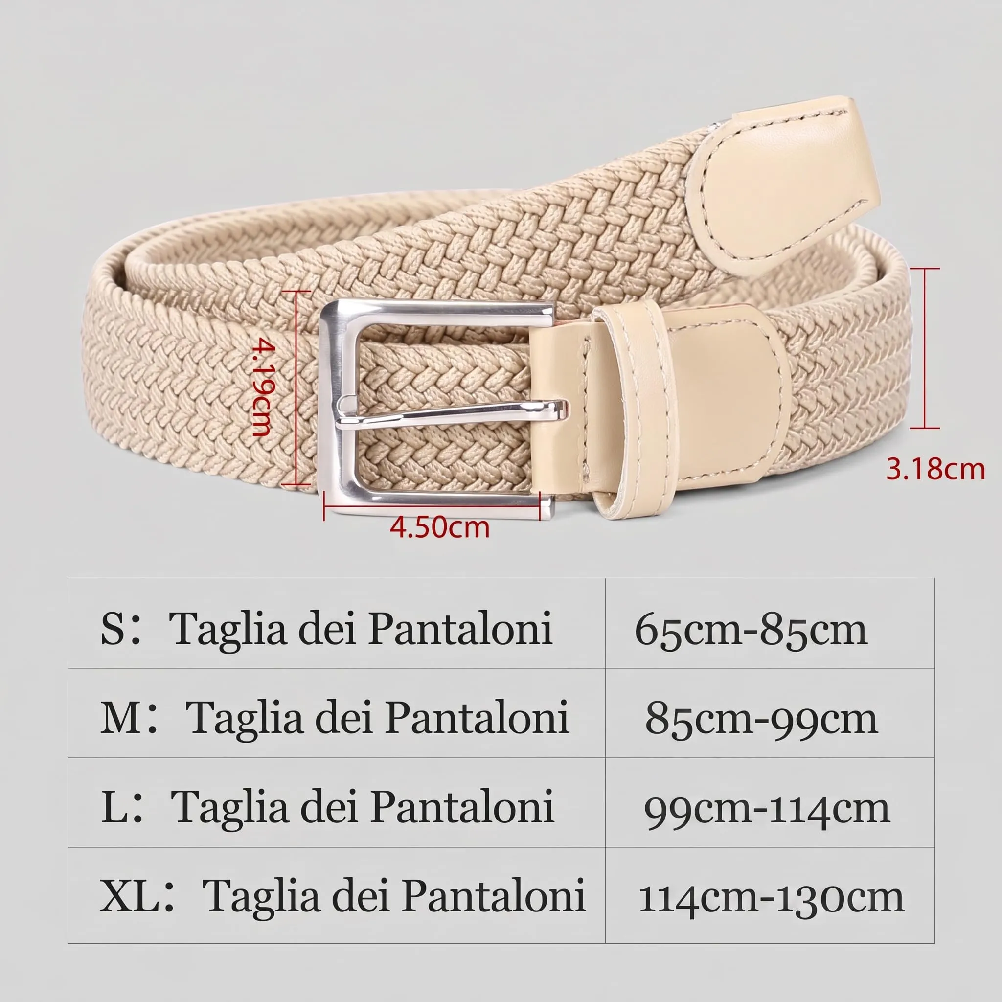 VONMELLI Cintura Elastica Intrecciata Regolabile per Uomo, Beige, M - immagine 6