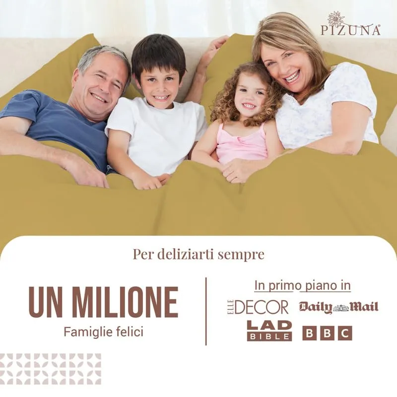 Pizuna Linens Set Lenzuola Letto Matrimoniale in Cotone 400 Fili, 140x200 cm, Oro, 4 Pezzi - immagine 2