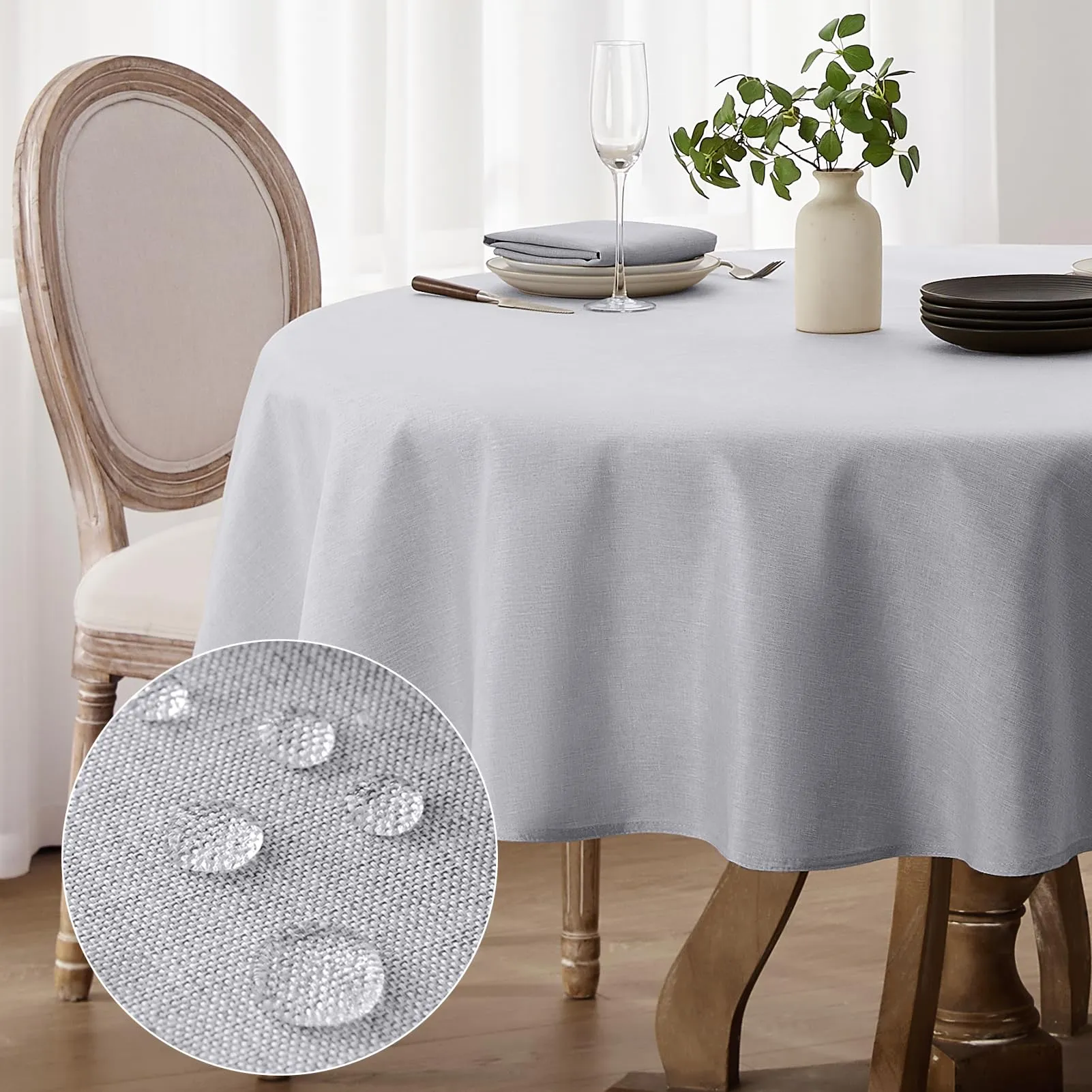 Softalker Tovaglia Rotonda 120 cm in Finto Lino, Grigio, Antimacchia - immagine 1