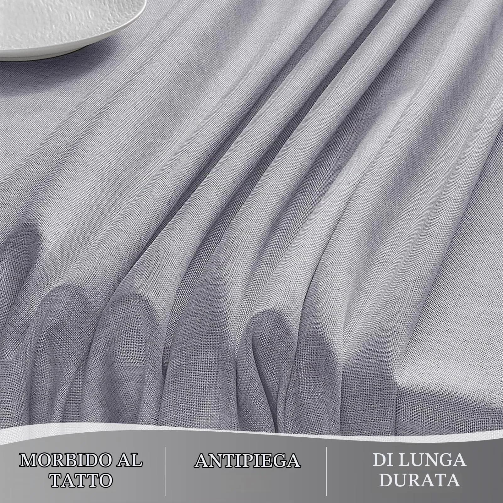 Softalker Tovaglia Rotonda 120 cm in Finto Lino, Grigio, Antimacchia - immagine 4