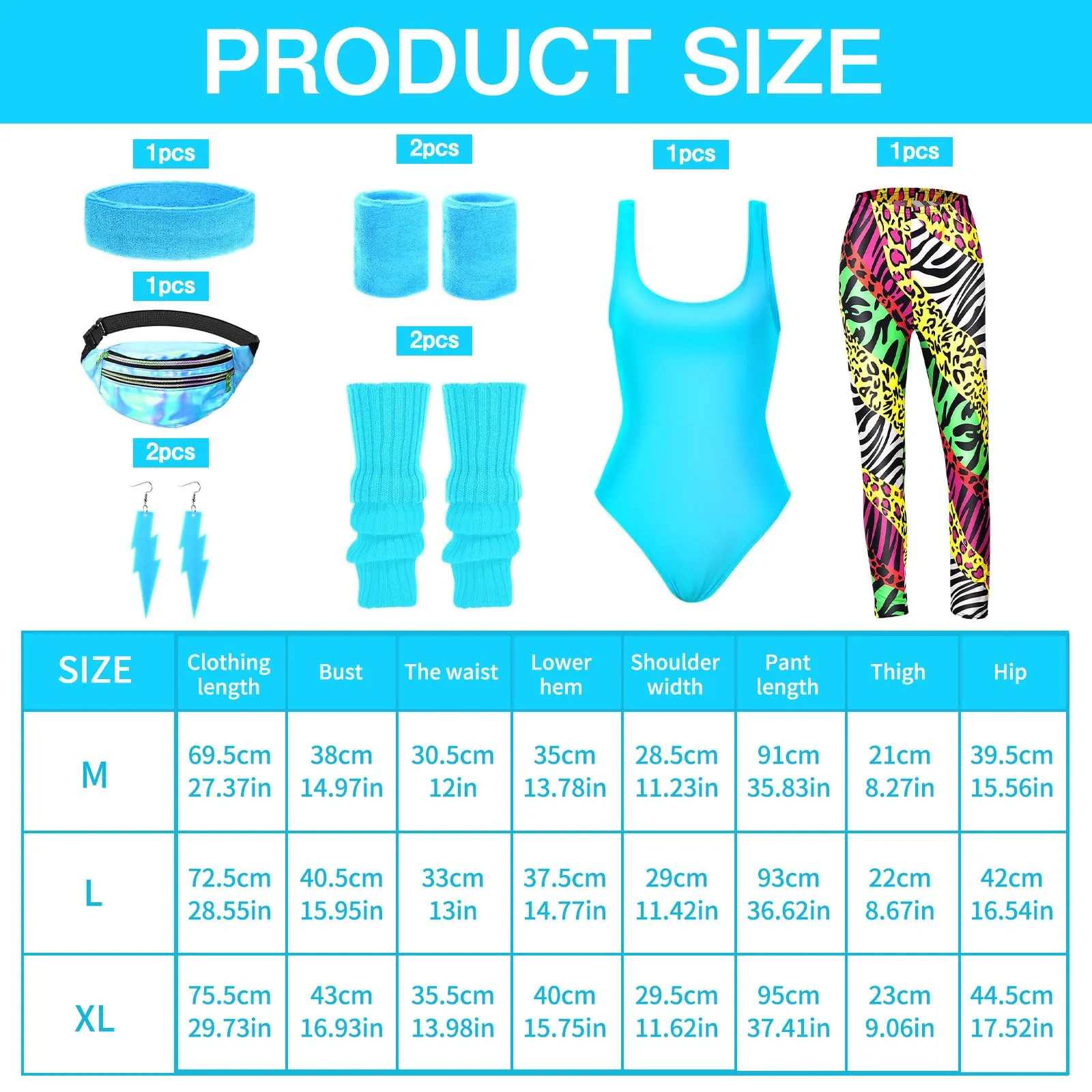 DAZZTIME Costume Anni 80 Donna Set con Accessori per Festa e Cosplay - immagine 2