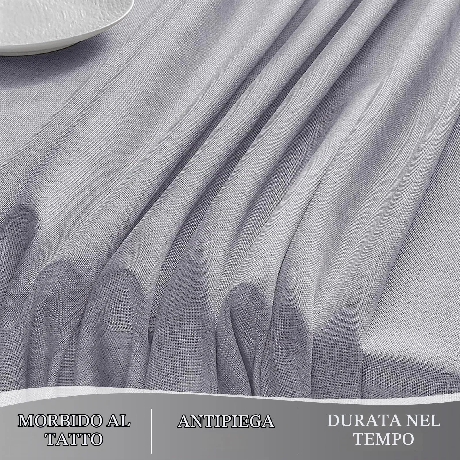 Softalker Tovaglia Rotonda in Finto Lino, 140 cm, Grigio, Antimacchia e Idrorepellente - immagine 4