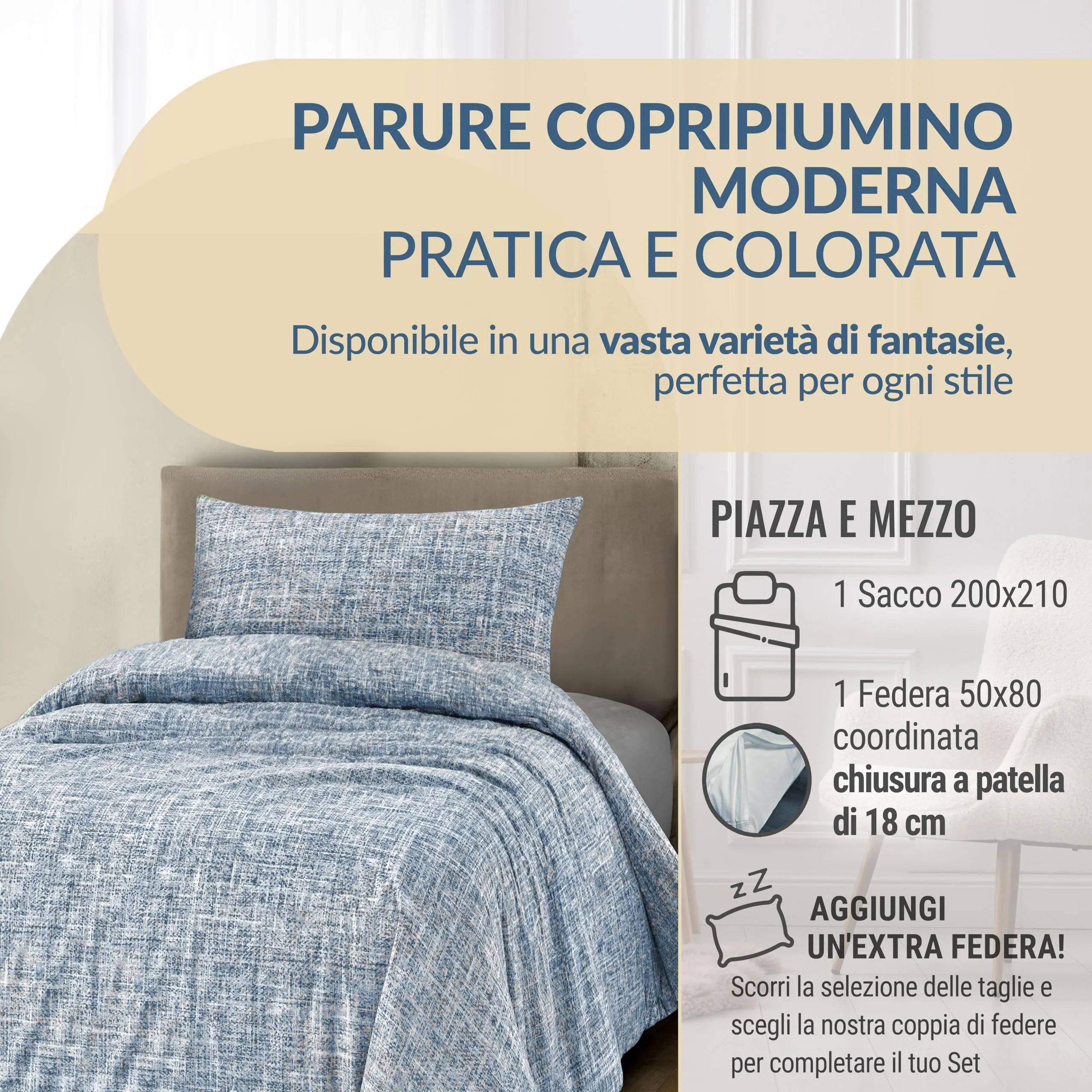 Dorian Home Copripiumino Una Piazza e Mezza in Cotone 200x210 cm con Federa - immagine 2
