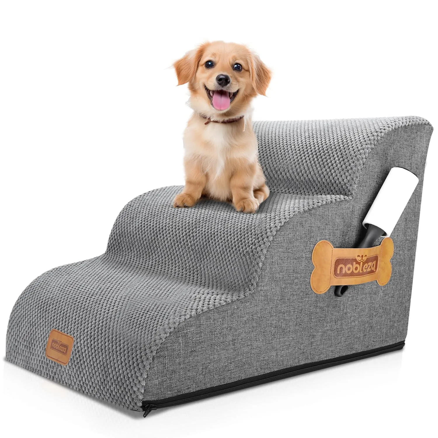 Nobleza Scaletta per Cani e Gatti, 3 Gradini, Rampa in Spugna con Rullo Antipelucchi, Grigio, 57x40x40cm - immagine 1