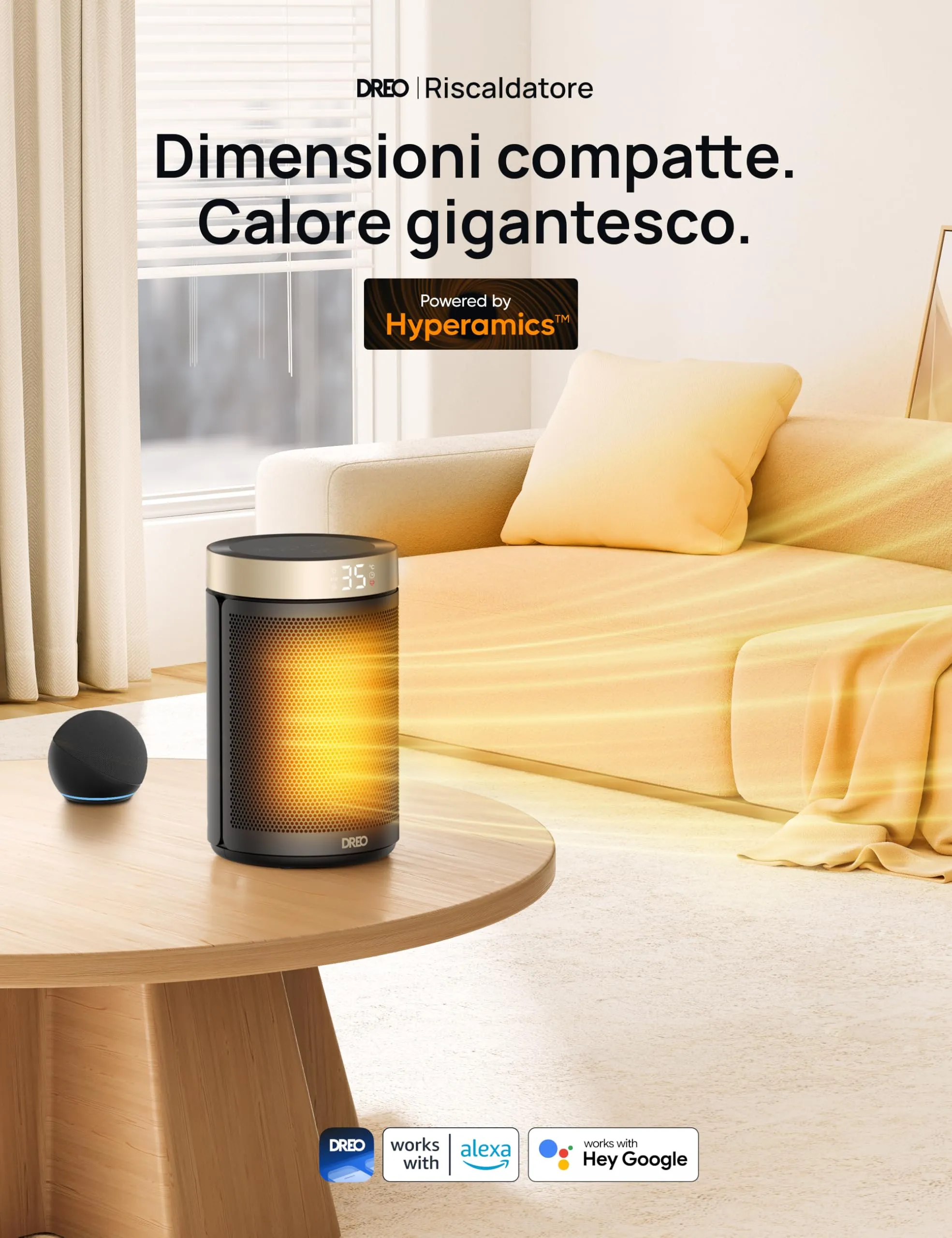 Stufa Elettrica Dreo 1500W con Termostato, 3 Modalità, Timer 12 Ore e Protezione Surriscaldamento/Ribaltamento - immagine 2