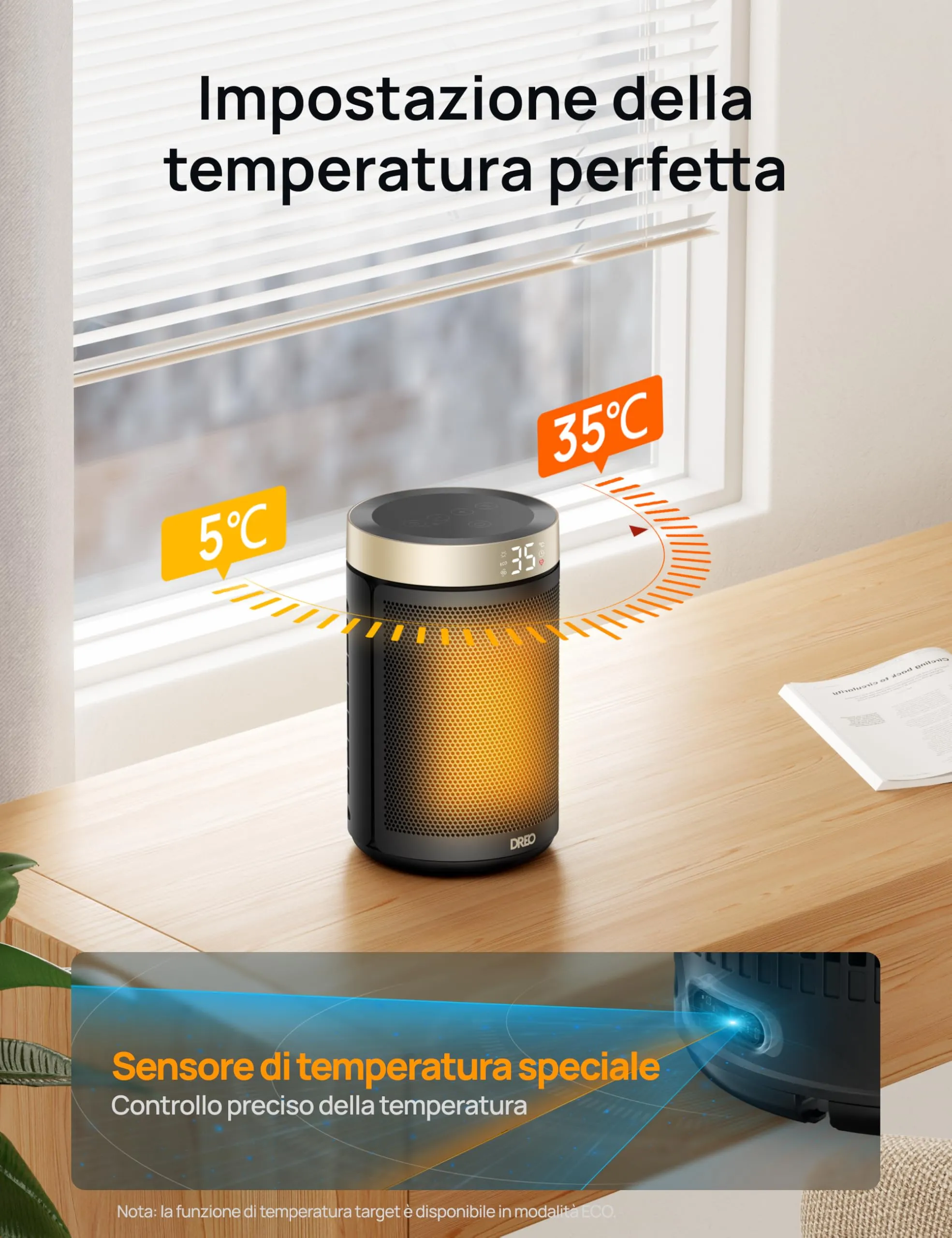 Stufa Elettrica Dreo 1500W con Termostato, 3 Modalità, Timer 12 Ore e Protezione Surriscaldamento/Ribaltamento - immagine 6