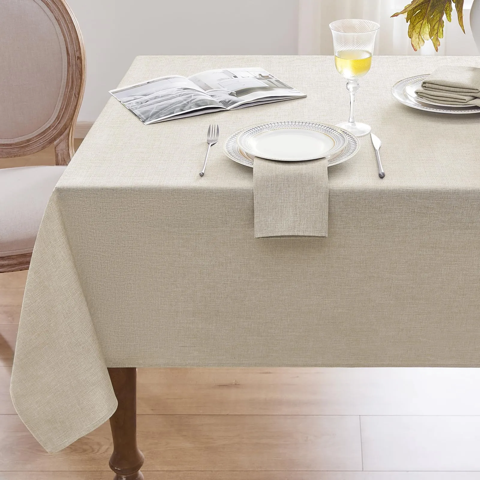 Softalker Tovaglia in Finto Lino Antimacchia e Idrorepellente, 300 x 150 cm, Beige - immagine 1
