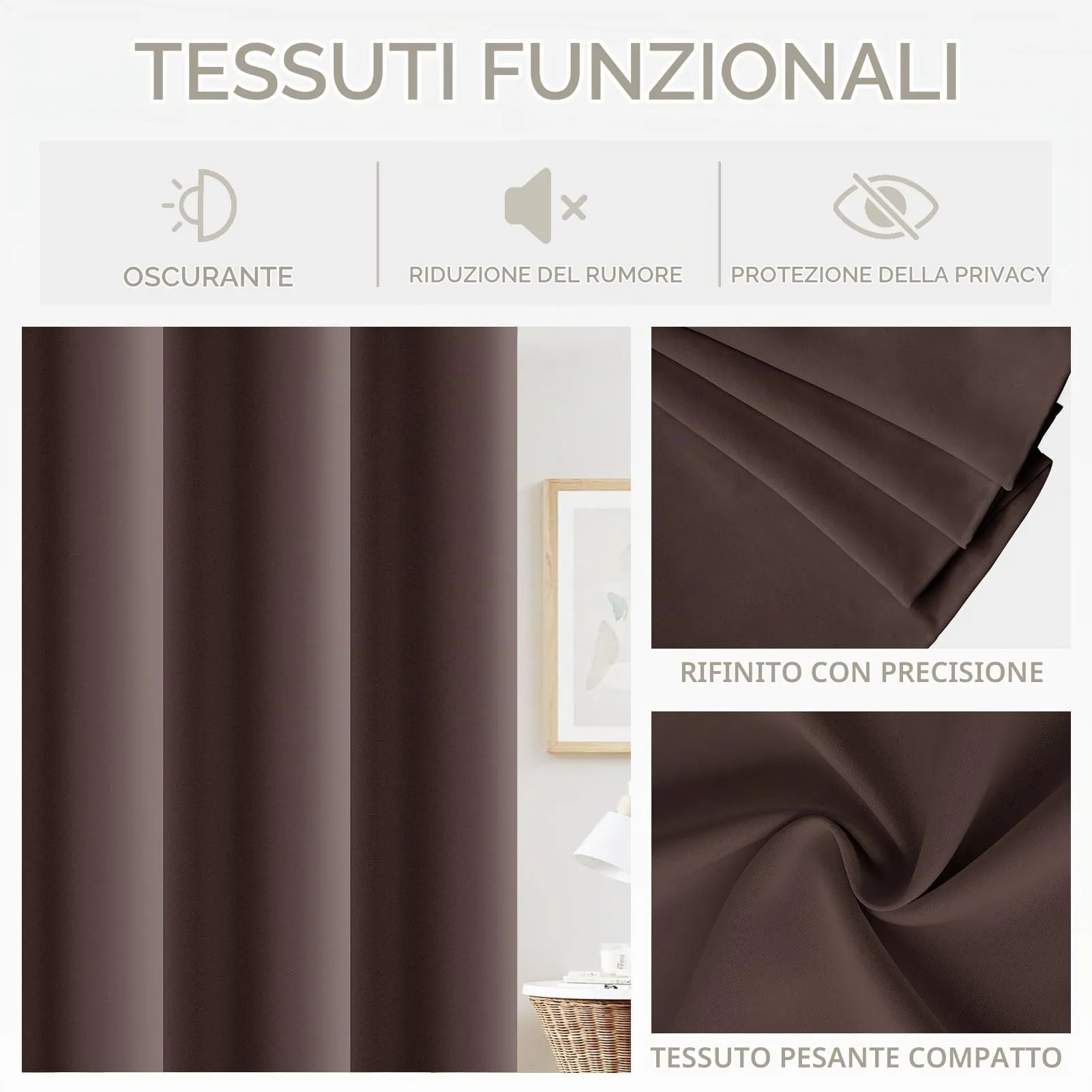 JCyh Tenda per Porta Oscurante con Bastone, 132x210cm, Marrone e Nero - immagine 4