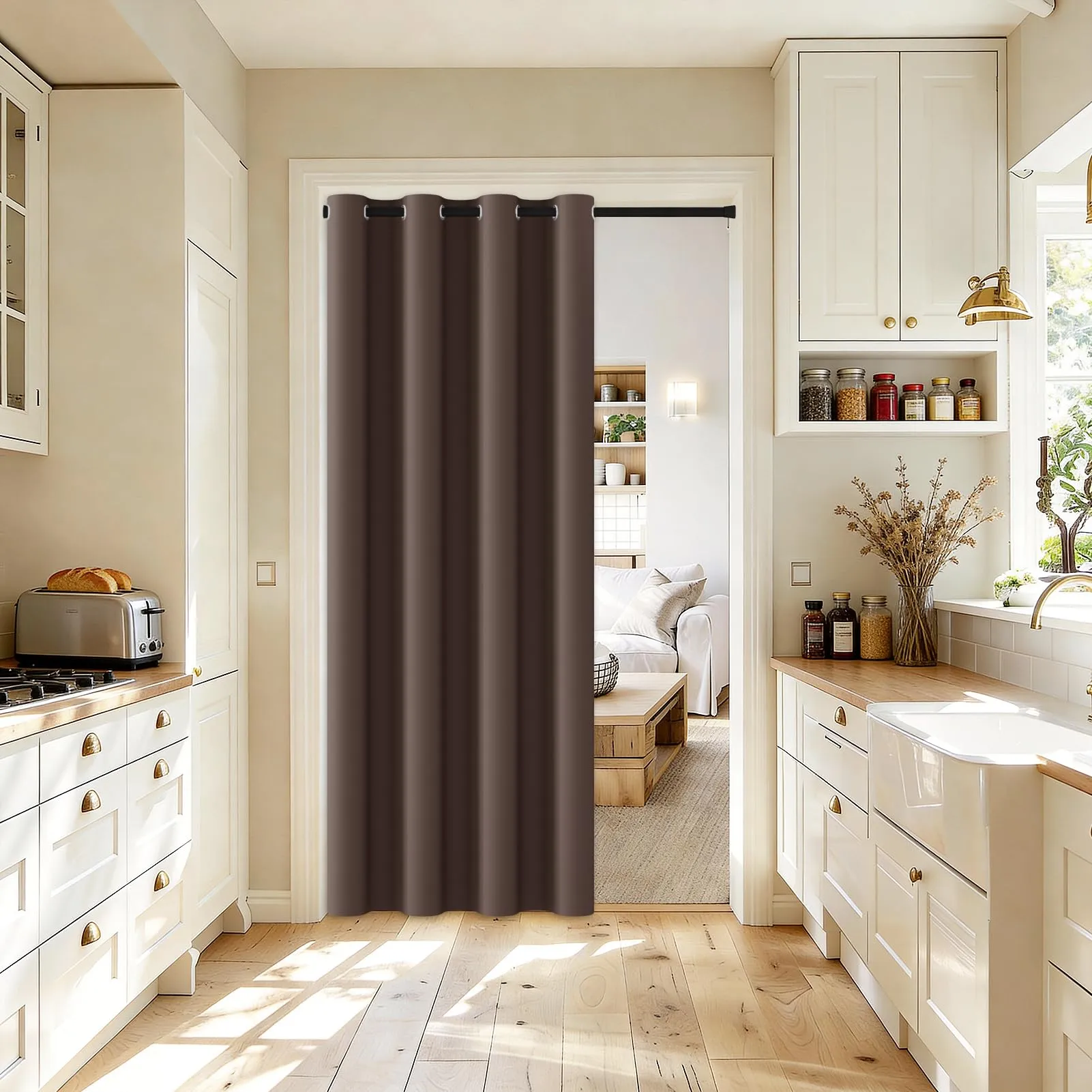 JCyh Tenda per Porta Oscurante con Bastone, 132x210cm, Marrone e Nero - immagine 6