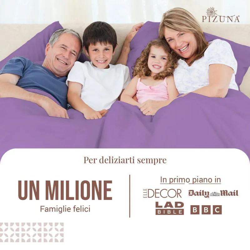 Pizuna Linens Set Lenzuola Letto Matrimoniale in Cotone 400 Fili, 140x200 cm, Viola, 4 Pezzi - immagine 2