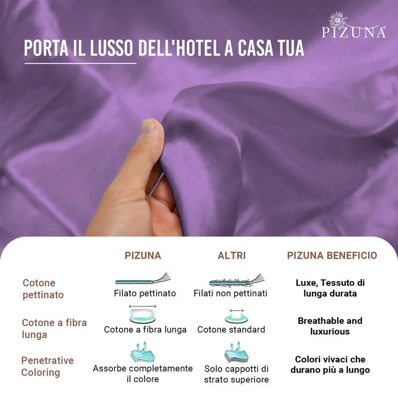 Pizuna Linens Set Lenzuola Letto Matrimoniale in Cotone 400 Fili, 140x200 cm, Viola, 4 Pezzi - immagine 6