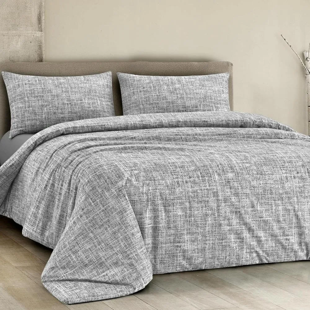 Dorian Home Copripiumino Matrimoniale in Cotone 250x210 cm con 2 Federe, Geometrico, Canva Grigio - immagine 1