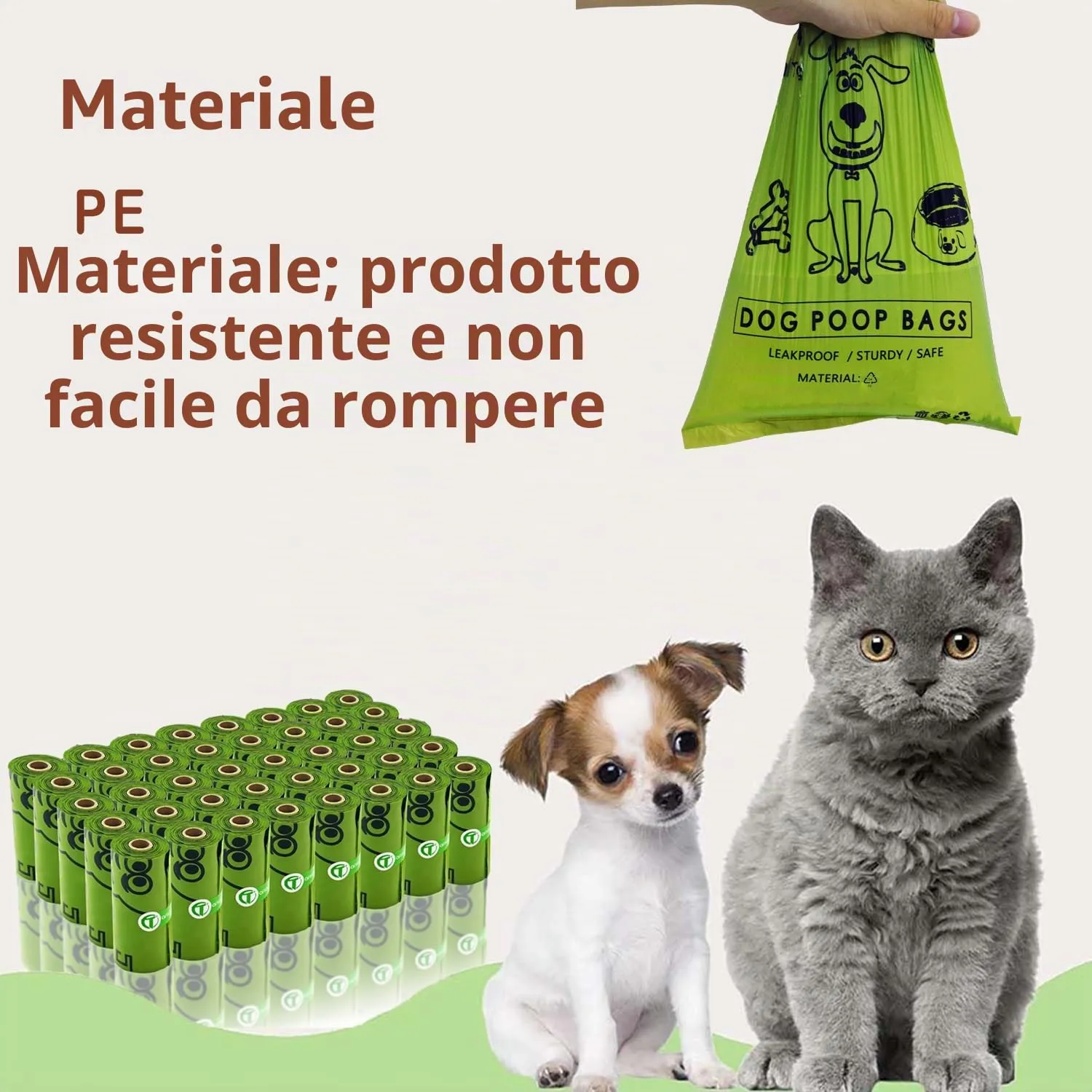 AiTodos Sacchetti per Cacca di Cane, 600 Pezzi, 31x22 cm, PE, Verde, 40 Rotoli x 15 - immagine 7