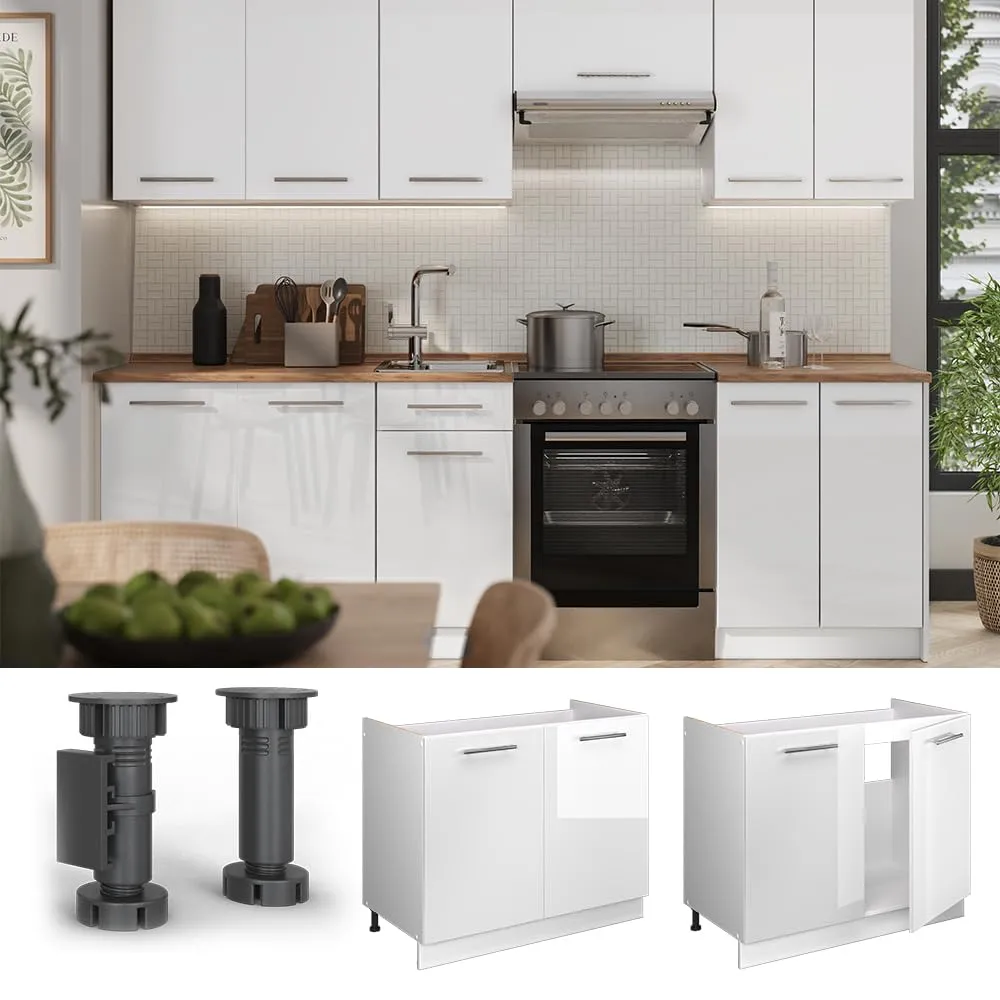 Vicco Mobile Lavello Cucina Fame-Line, Bianco Lucido/Bianco, 100 cm - immagine 5