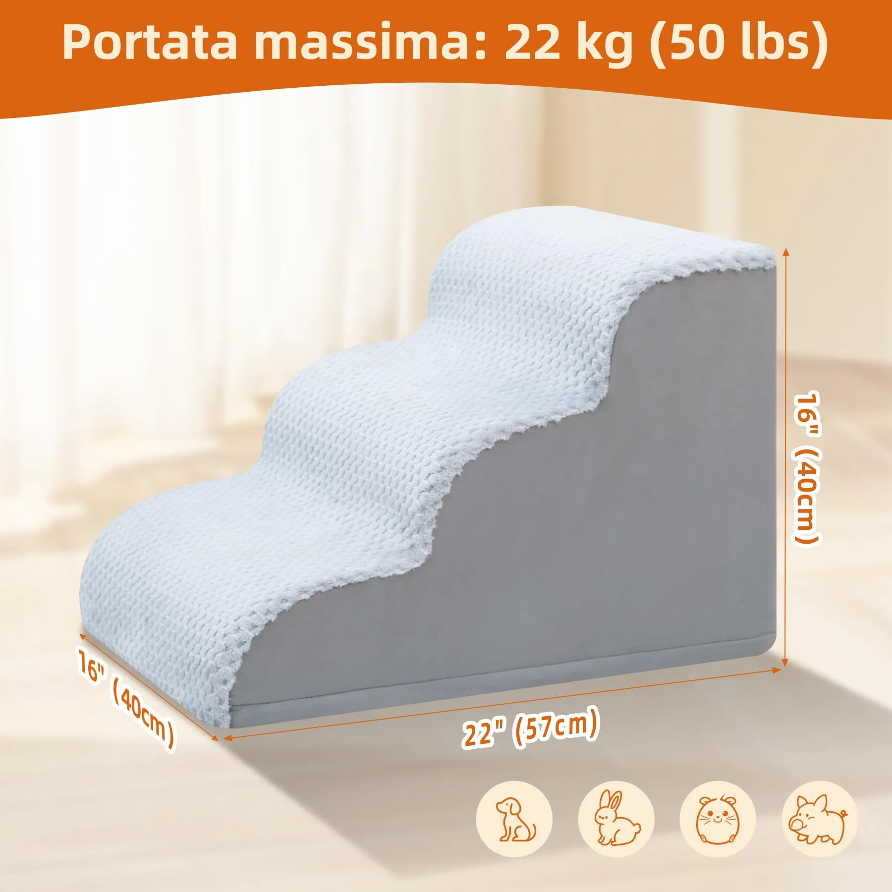 KSIIA Scaletta per Cani 3 Gradini 40 cm Antiscivolo per Divano e Letto - immagine 3