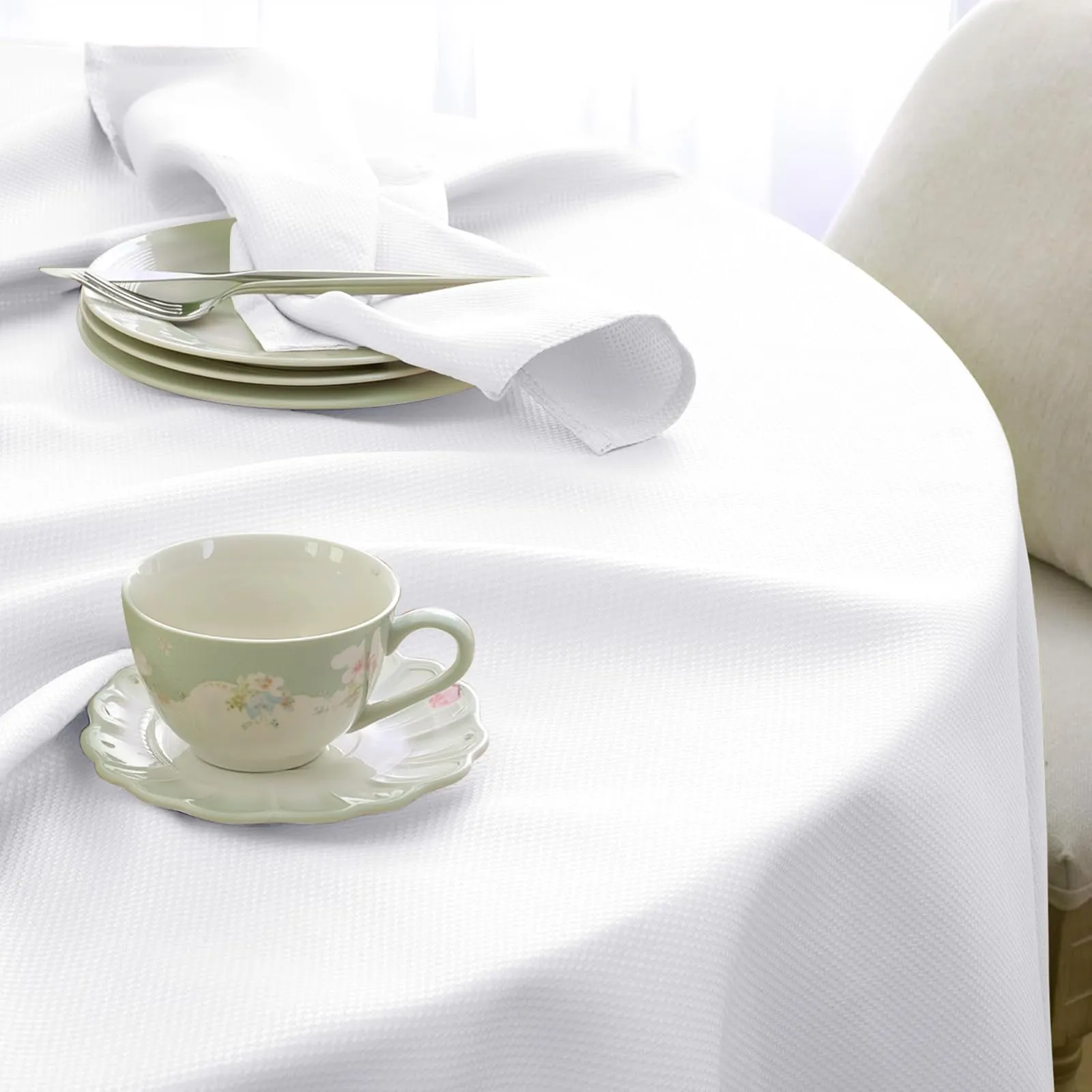 Softalker Tovaglia Rotonda Bianca 120 cm in Poliestere Jacquard, Antimacchia e Idrorepellente - immagine 1