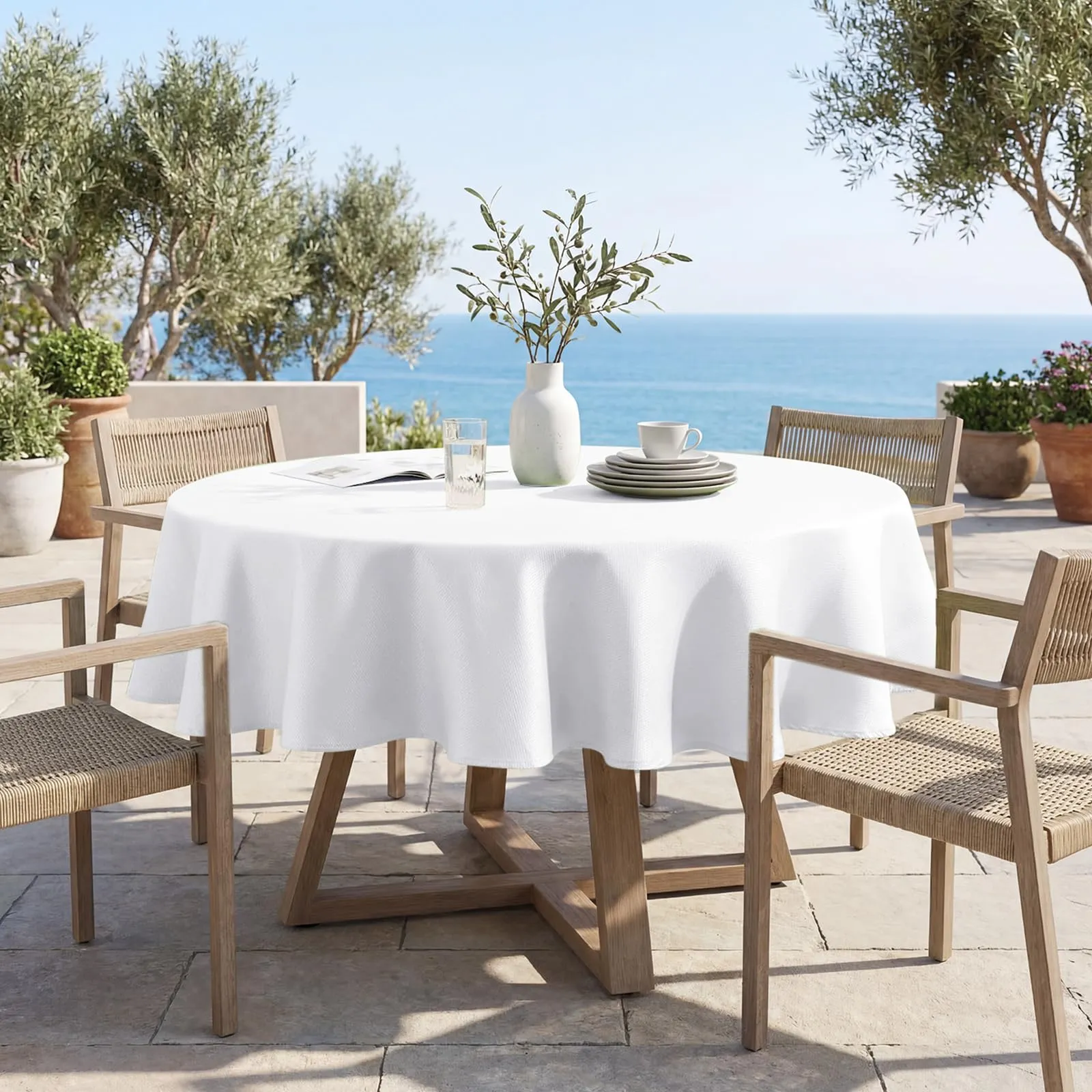 Softalker Tovaglia Rotonda Bianca 120 cm in Poliestere Jacquard, Antimacchia e Idrorepellente - immagine 2
