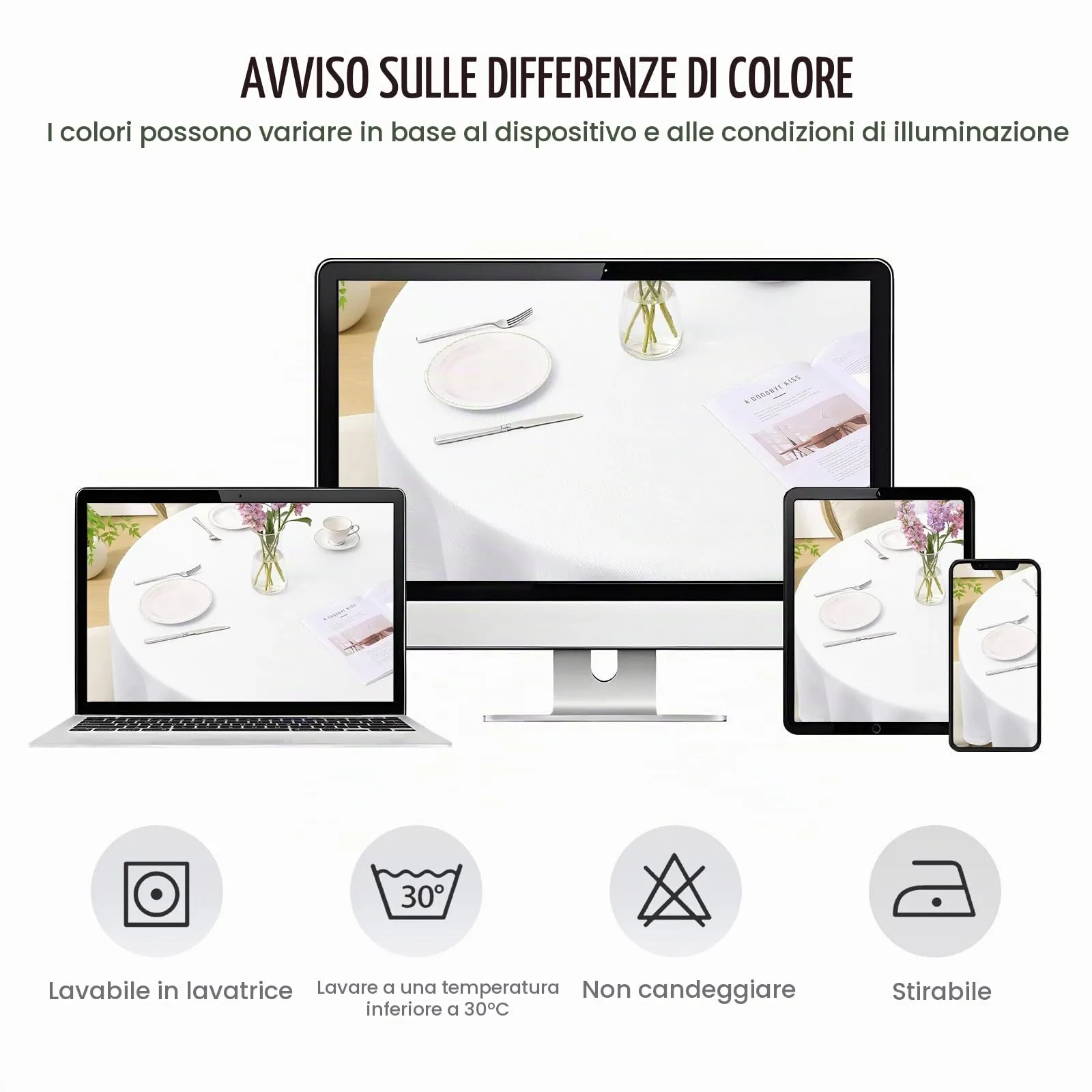 Softalker Tovaglia Rotonda Bianca 120 cm in Poliestere Jacquard, Antimacchia e Idrorepellente - immagine 5