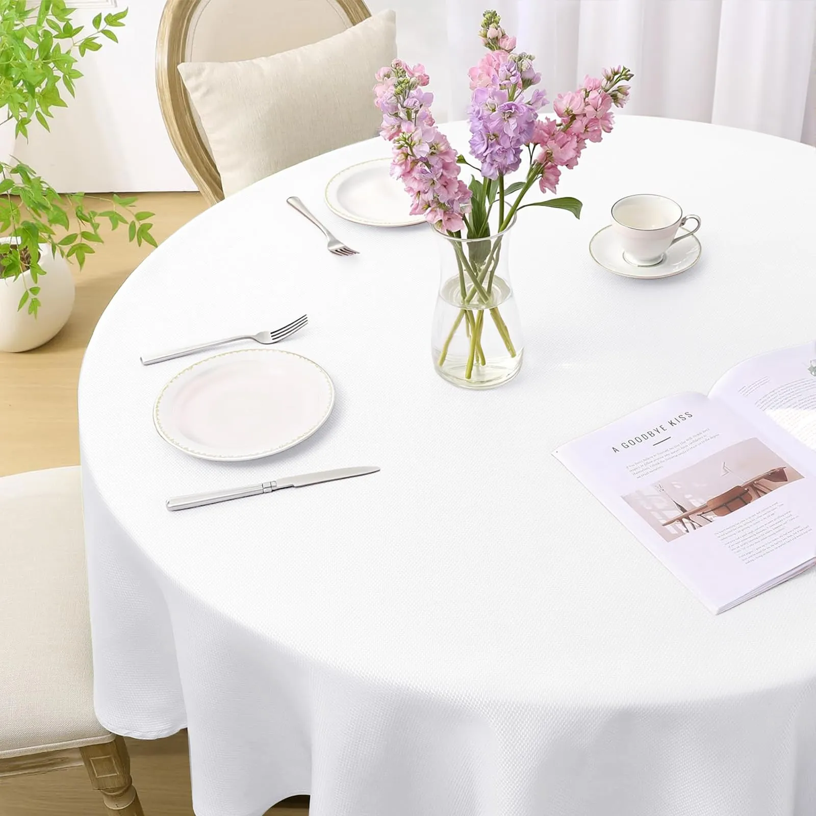 Softalker Tovaglia Rotonda Bianca 120 cm in Poliestere Jacquard, Antimacchia e Idrorepellente - immagine 7