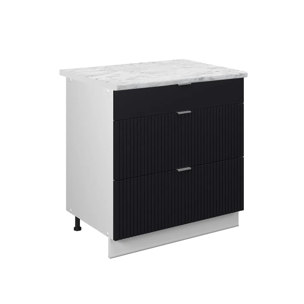 Vicco Fame-Line Mobiletto base per cucina, Nero rigato, 80 cm - immagine 1