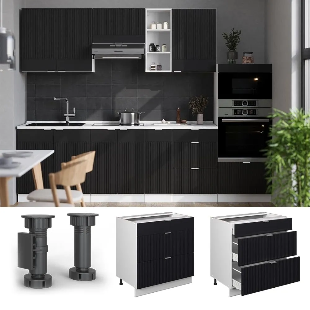 Vicco Fame-Line Mobiletto base per cucina, Nero rigato, 80 cm - immagine 5