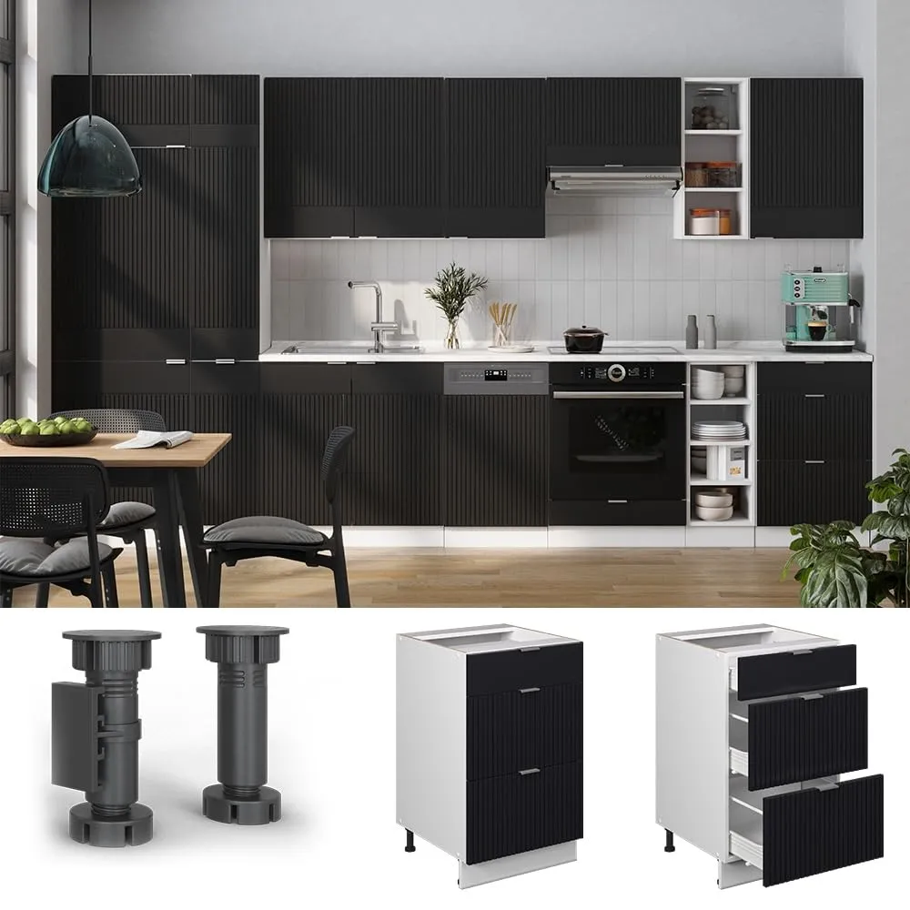 Vicco Mobiletto base per cucina Fame-Line, Nero rigato, 50 cm - immagine 4