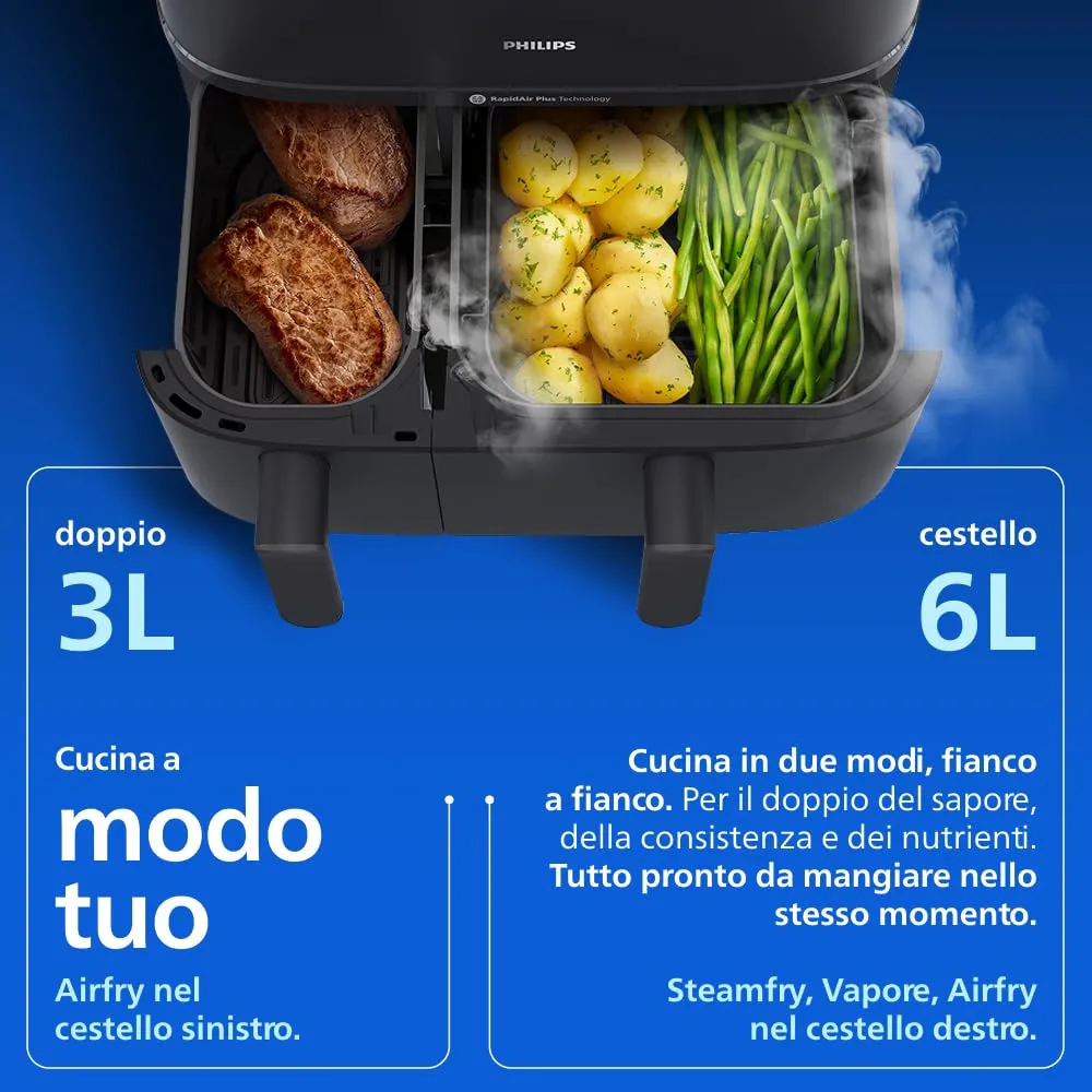 Philips Airfryer 5000 NA550/00 Doppio Cestello 9L con Vapore e RapidAir Plus - immagine 14