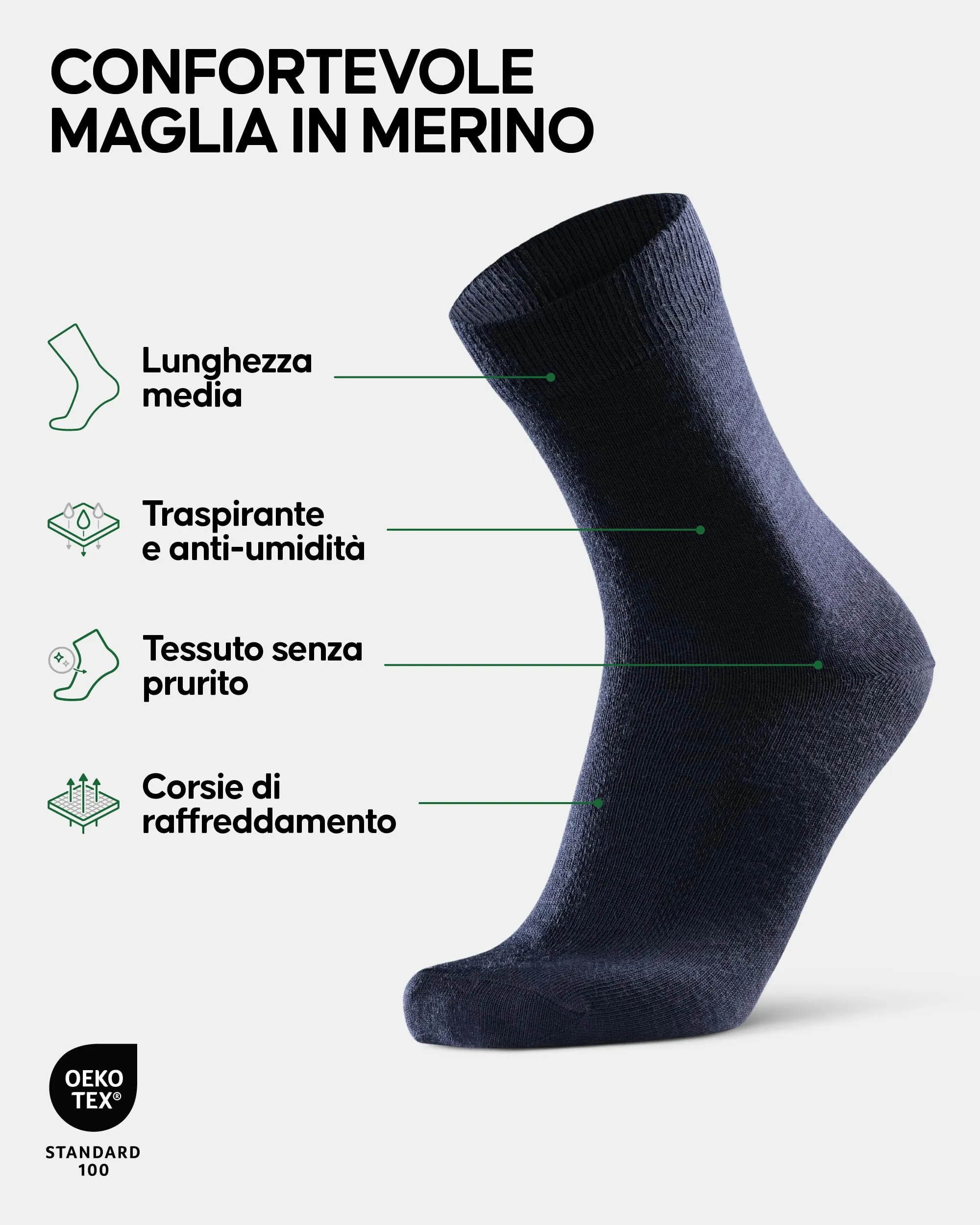 Danish Endurance Calzini in Lana Merino, Blu Notte, 39-42 - immagine 2