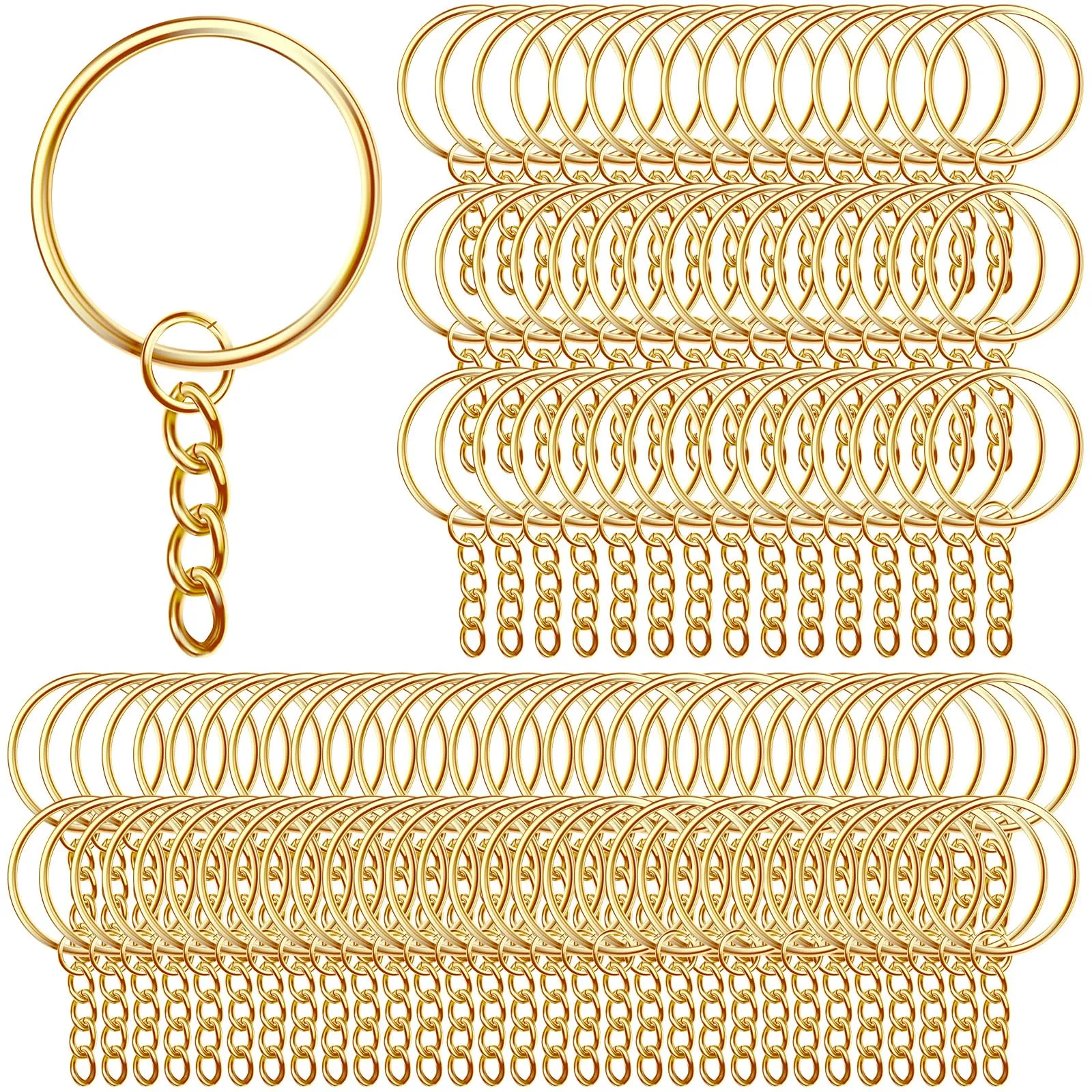 AiQInu Anelli Portachiavi con Catena, 25mm, 100 Pezzi - Dorato - immagine 1