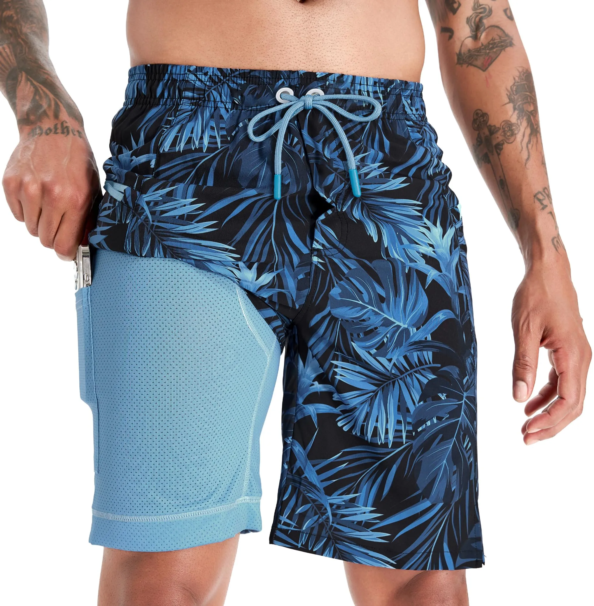 APTRO Pantaloncini da bagno da uomo con stampa hawaiana, Blu Ocean Yellow Brown MK282, S - immagine 1