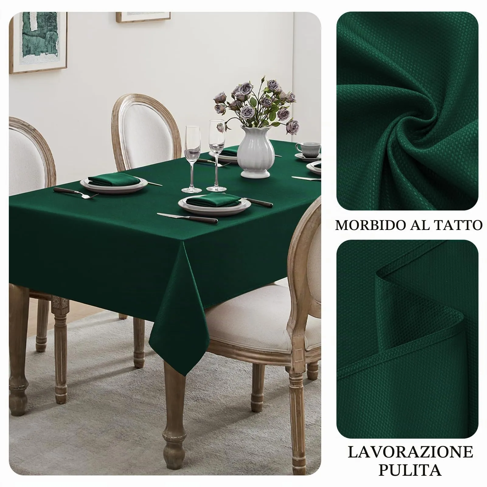 Softalker Tovaglia Quadrata Verde Scuro, 100x100 cm, Poliestere 210GSM, Idrorepellente e Antimacchia - immagine 3