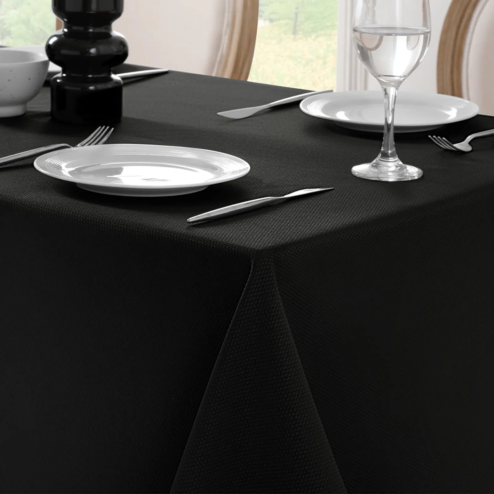Softalker Tovaglia Nera Jacquard Poliestere 210GSM Idrorepellente Antimacchia 100x100 cm - immagine 1