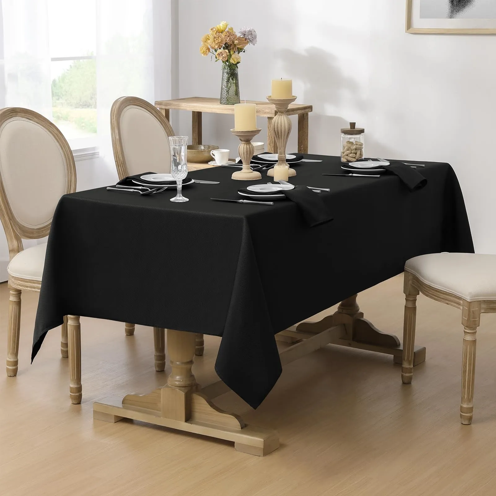 Softalker Tovaglia Nera Jacquard Poliestere 210GSM Idrorepellente Antimacchia 100x100 cm - immagine 5
