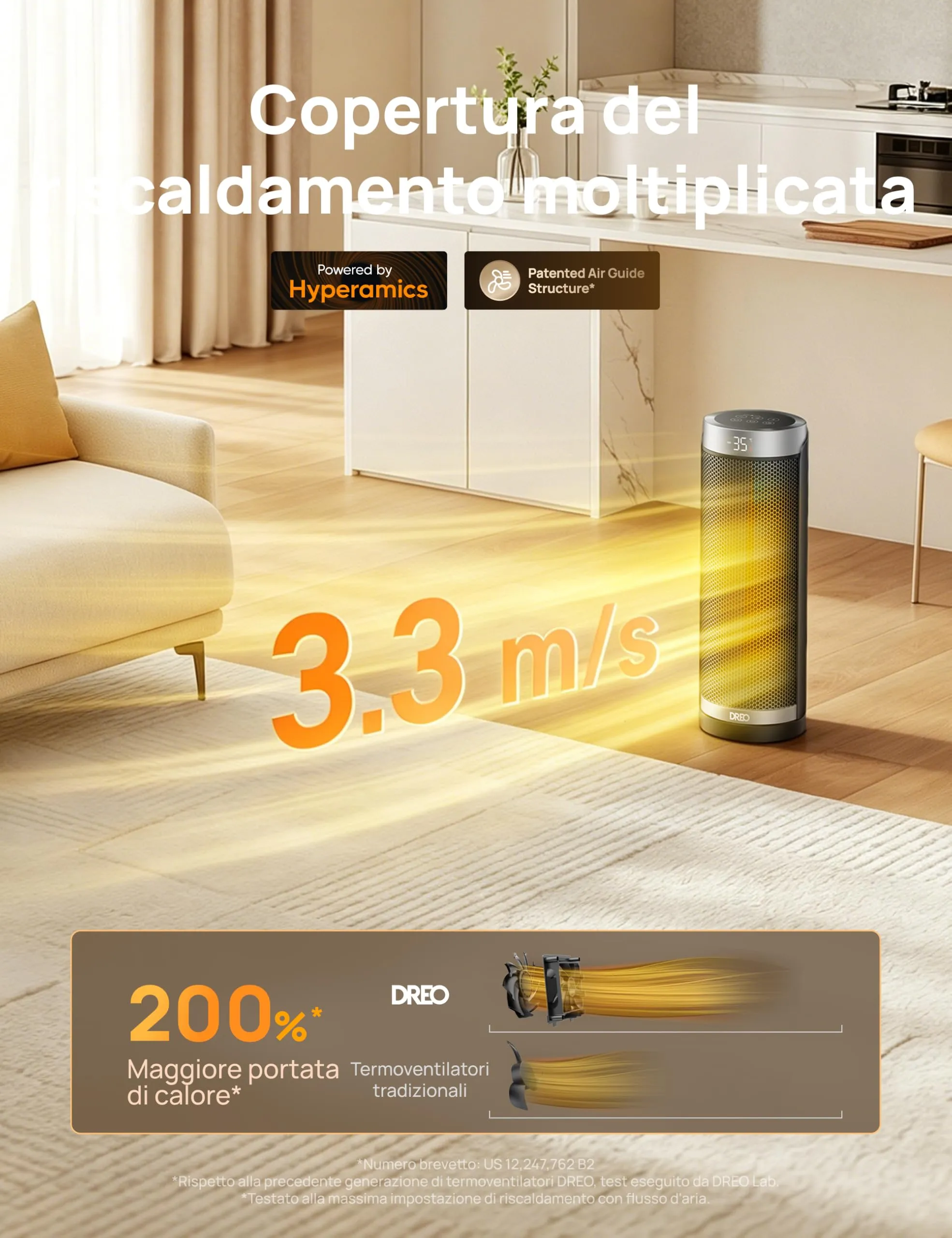 Dreo Solaris Slim H3 Termoventilatore in Ceramica PTC, Stufa Elettrica Oscillante con Telecomando e Timer - immagine 3