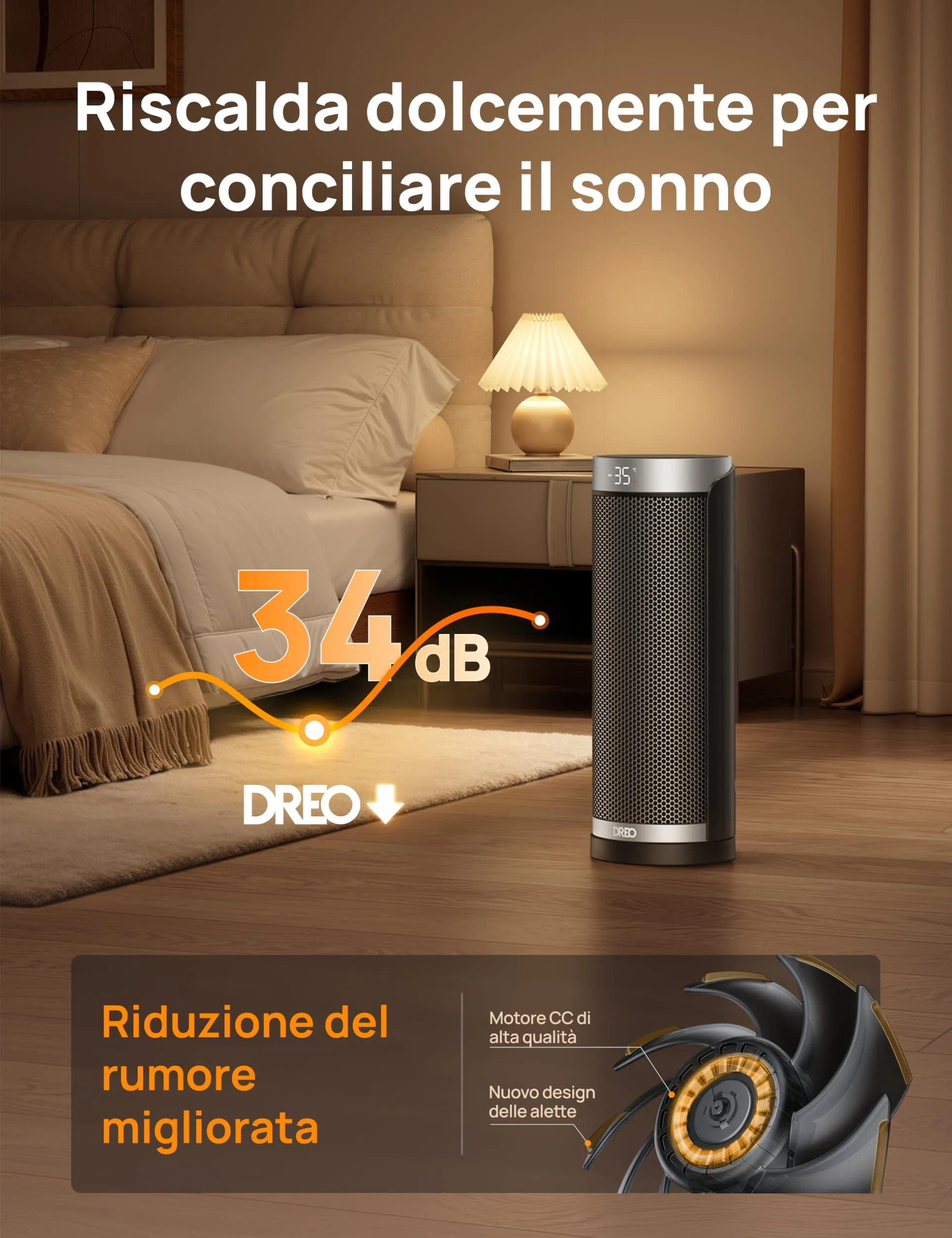 Dreo Solaris Slim H3 Termoventilatore in Ceramica PTC, Stufa Elettrica Oscillante con Telecomando e Timer - immagine 6