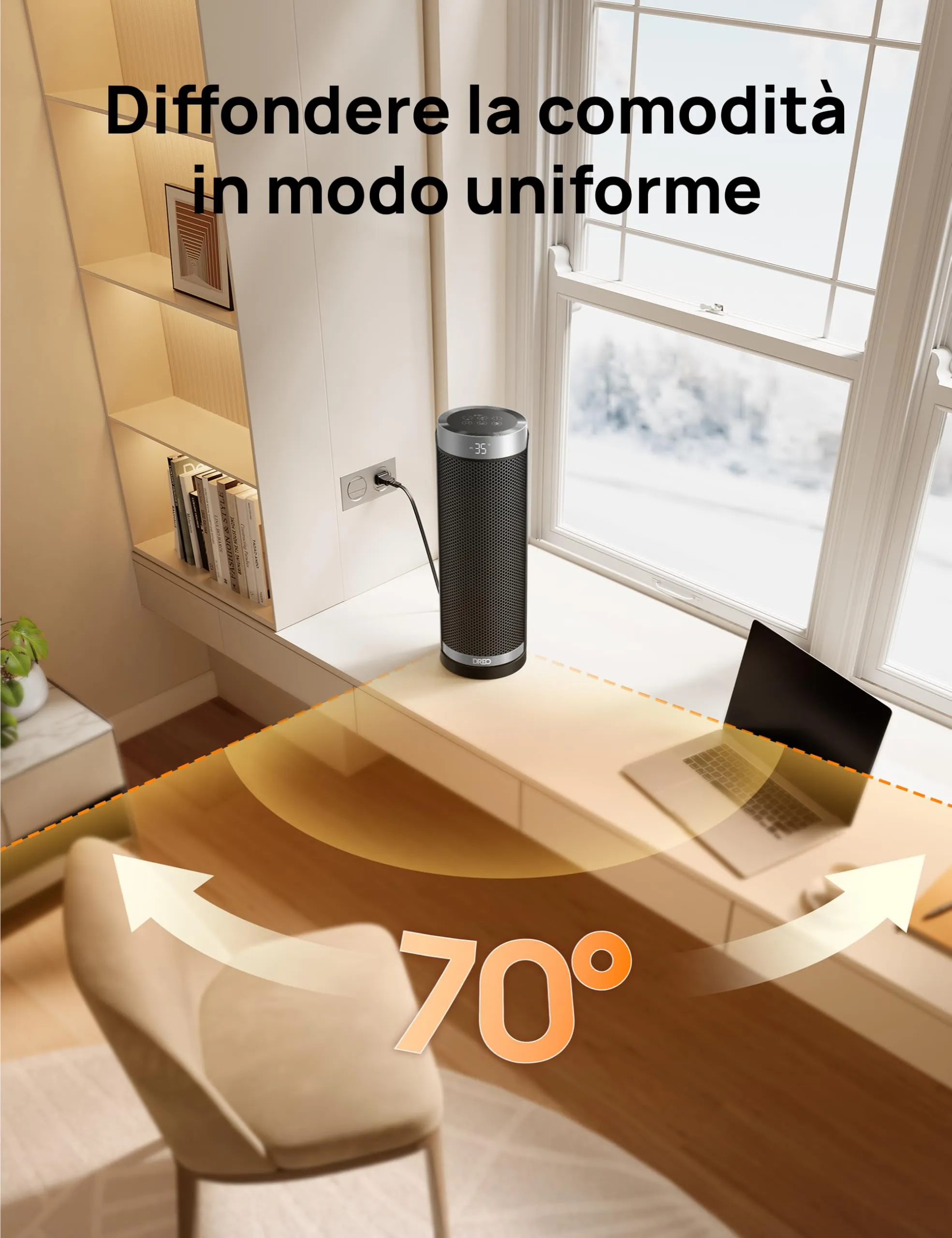 Dreo Solaris Slim H3 Termoventilatore in Ceramica PTC, Stufa Elettrica Oscillante con Telecomando e Timer - immagine 7