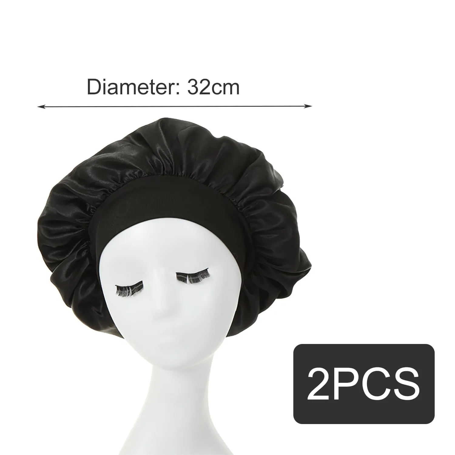 iLamvie Cuffia in Seta per Capelli Ricci, Berretto da Notte in Raso Elastico per Donna (2 Pezzi, Nero) - immagine 7