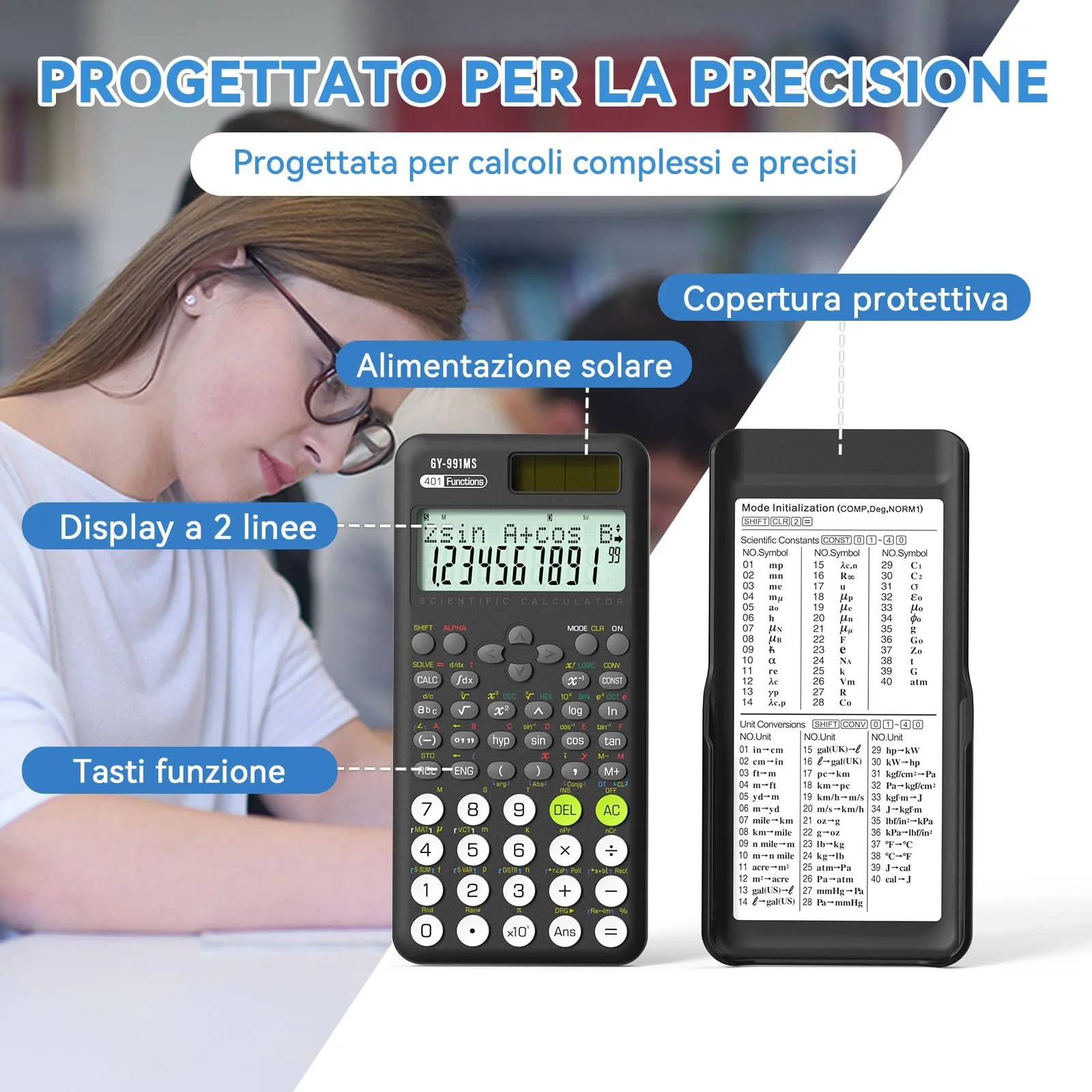 NEWYES 991MS Calcolatrice Scientifica con 401 Funzioni e Display a Due Righe, Nero - immagine 2