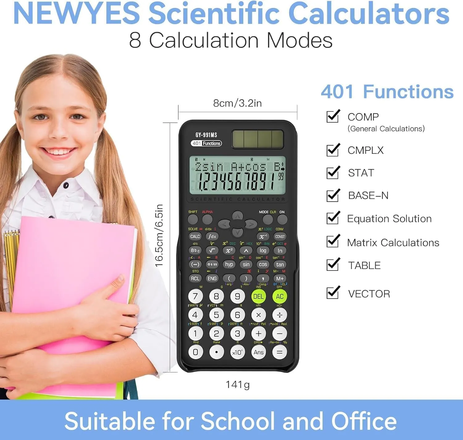 NEWYES 991MS Calcolatrice Scientifica con 401 Funzioni e Display a Due Righe, Nero - immagine 8
