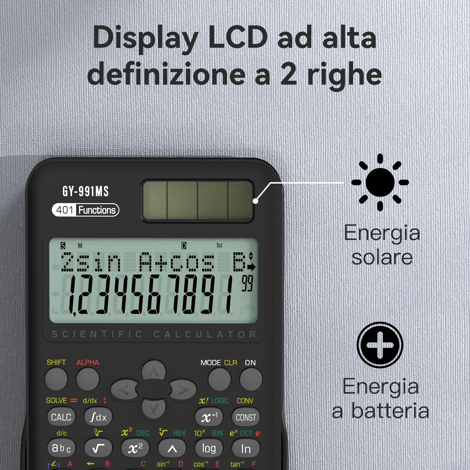 ROATEE 991MS Calcolatrice Scientifica 401 Funzioni con Display a 2 Righe e Doppia Alimentazione - immagine 4