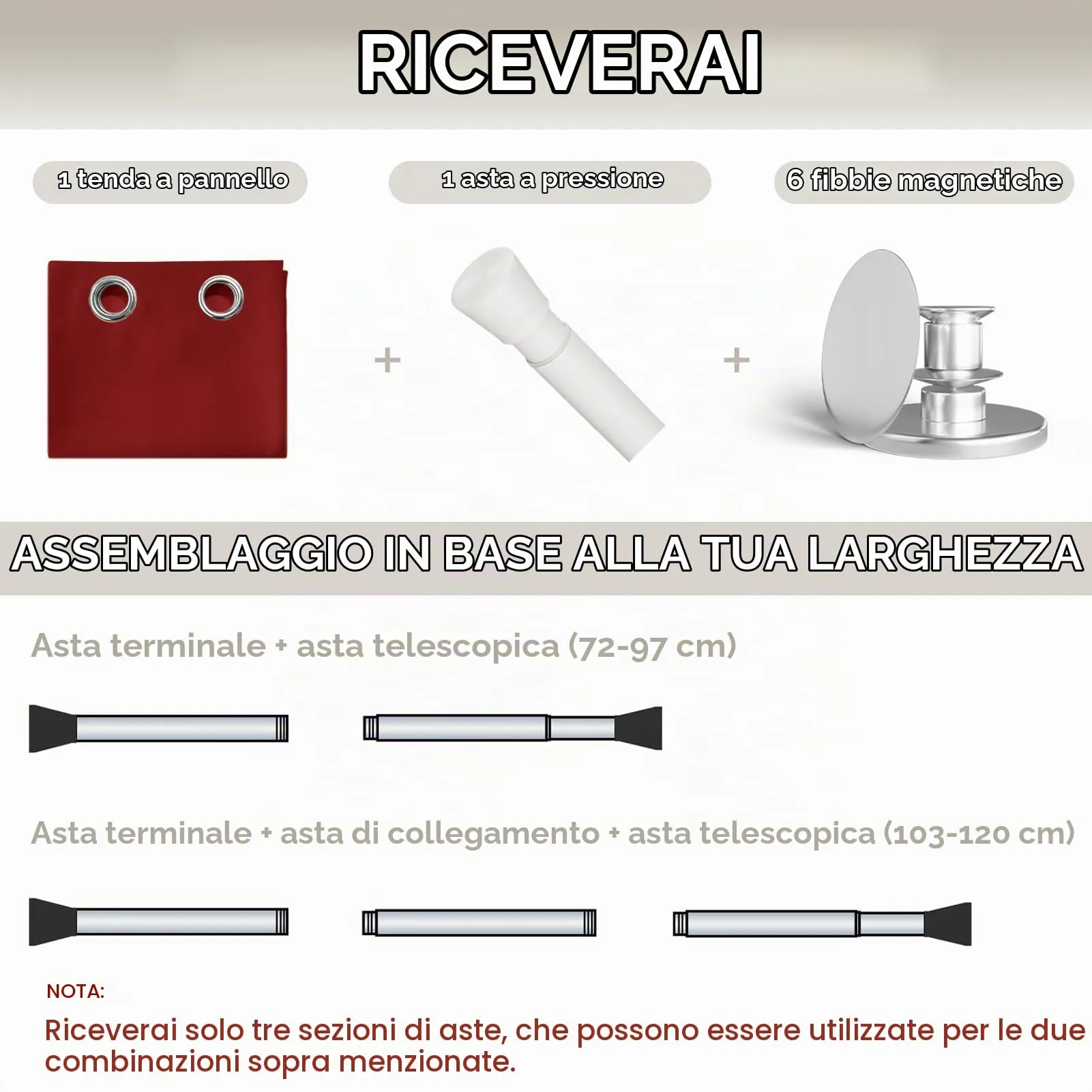 JCyh Tenda Oscurante per Porta Interna con Bastone, 132x195cm, Rosso Natale e Bianco - immagine 2
