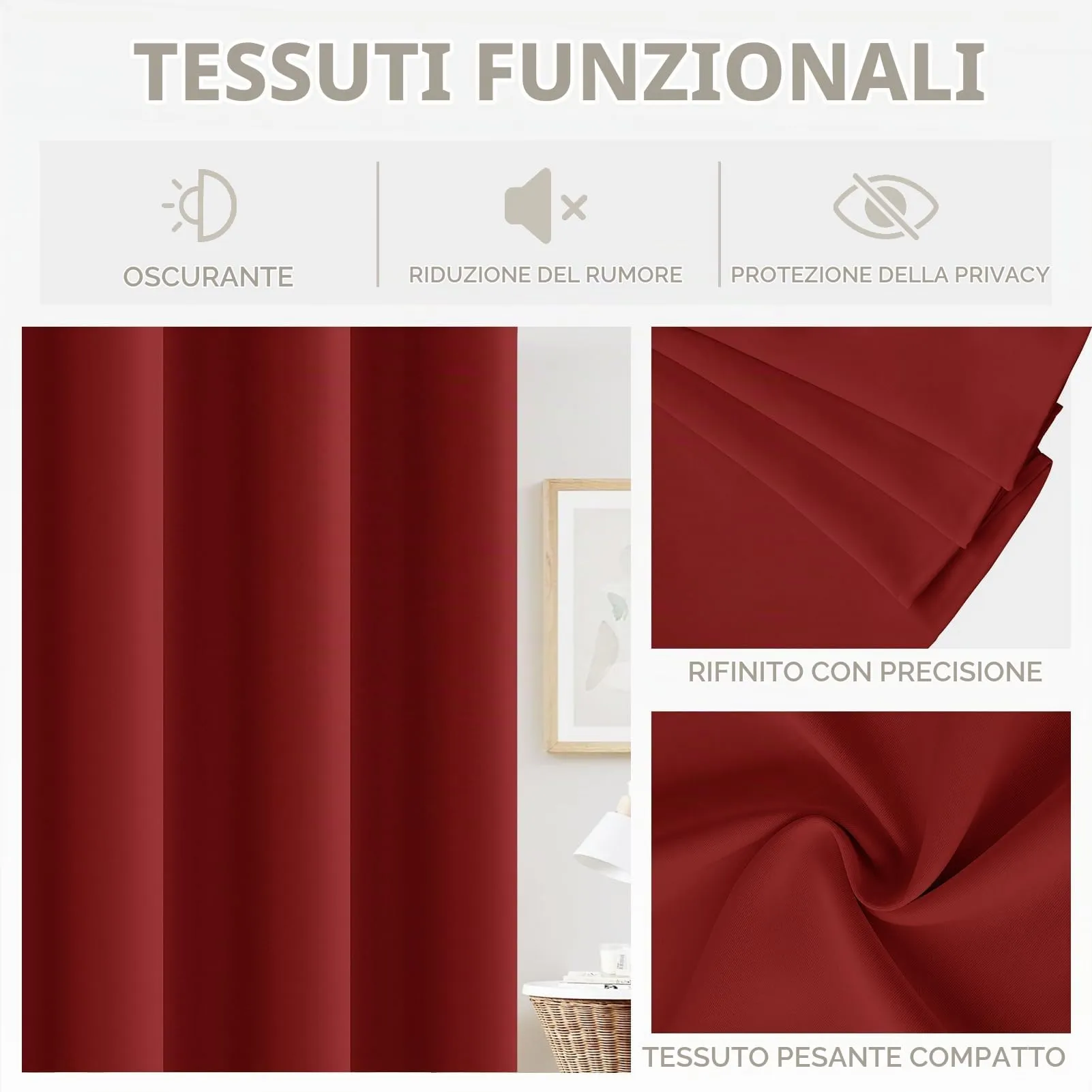 JCyh Tenda Oscurante per Porta Interna con Bastone, 132x195cm, Rosso Natale e Bianco - immagine 4