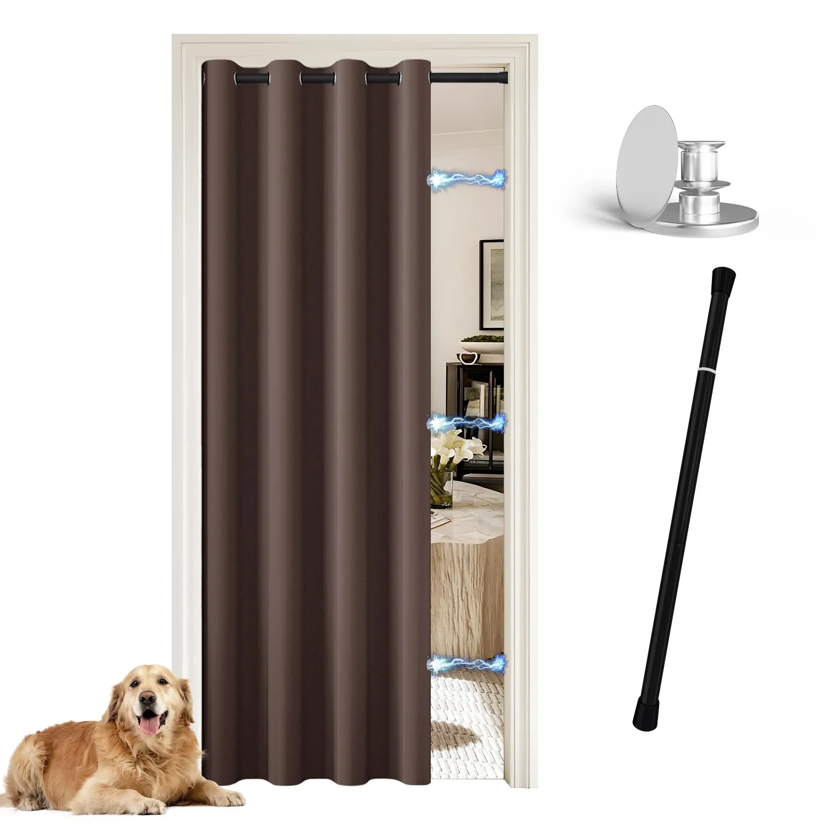 JCyh Tenda Porta Termica con Asta Telescopica e Chiusura Magnetica, 132x200cm, Marrone - immagine 1