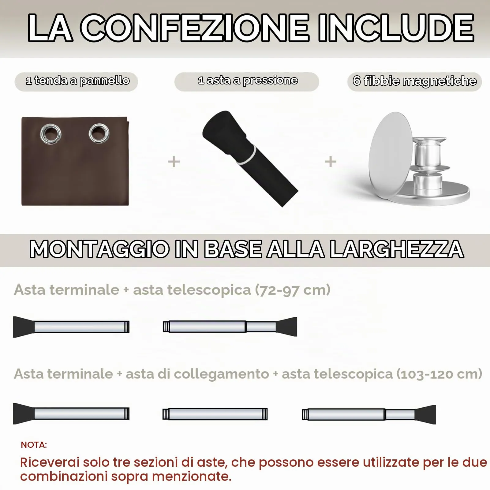 JCyh Tenda Porta Termica con Asta Telescopica e Chiusura Magnetica, 132x200cm, Marrone - immagine 2