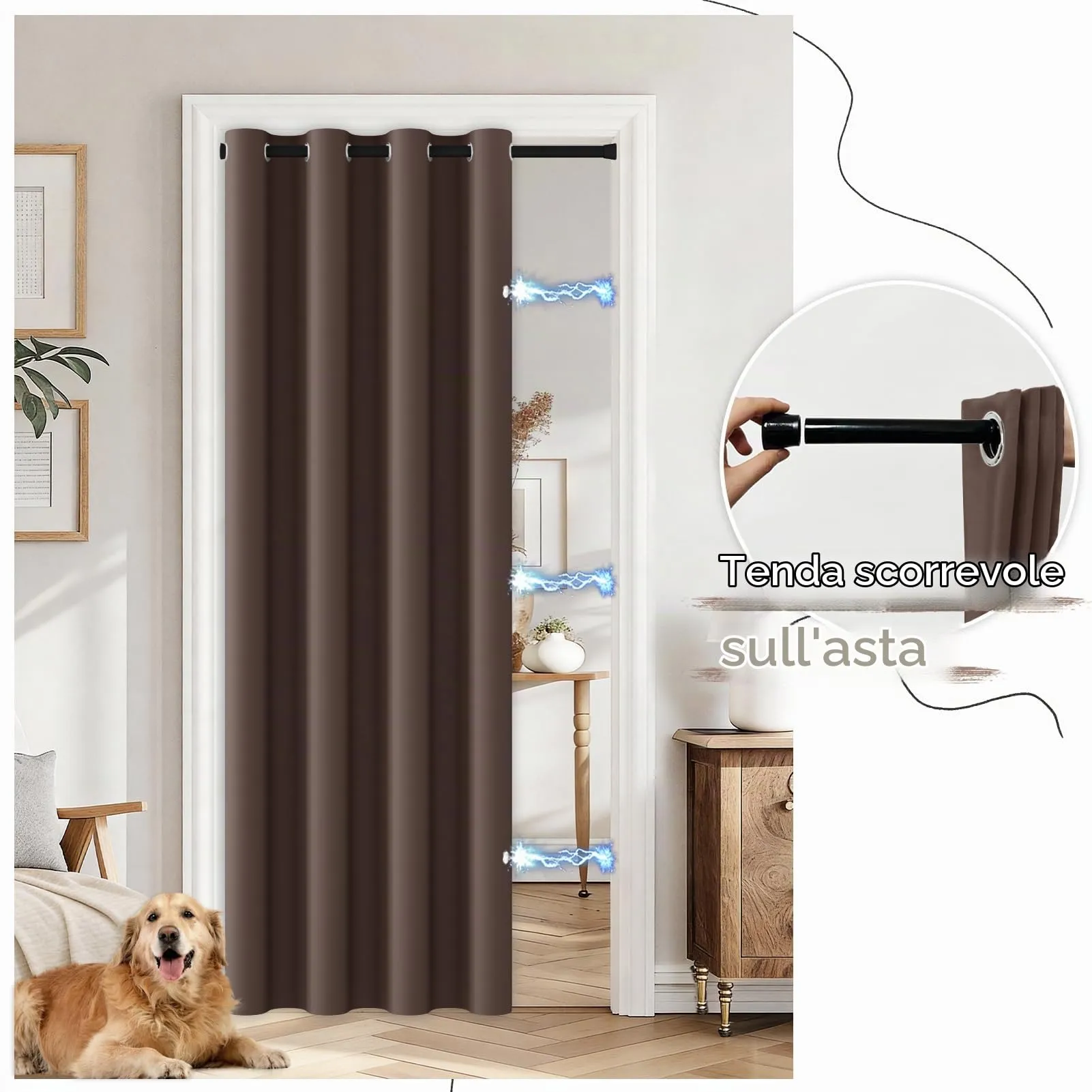JCyh Tenda Porta Termica con Asta Telescopica e Chiusura Magnetica, 132x200cm, Marrone - immagine 5