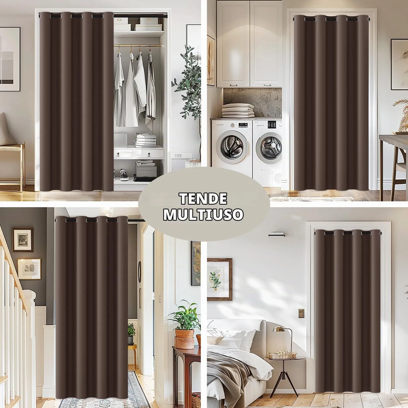 JCyh Tenda per Porta Interna Oscurante con Bastone, 132x195cm, Marrone e Nero - immagine 3
