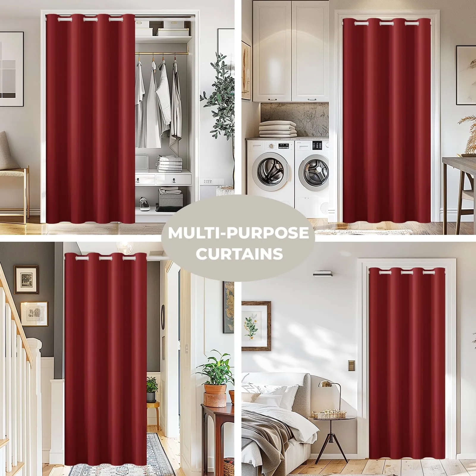 JCyh Tenda Porta Esterna con Bastone e Chiusura Magnetica, Tenda Termica 132x200cm, Rosso Natale - immagine 3