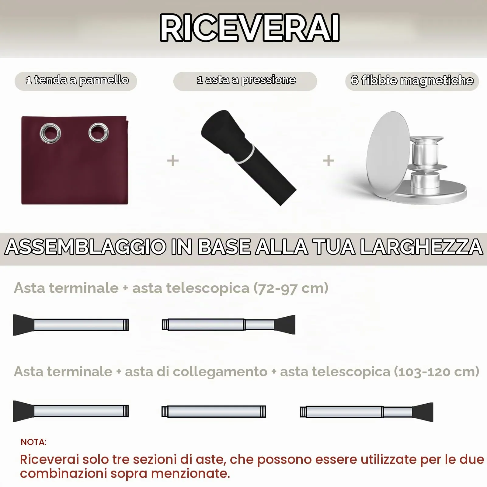 JCyh Tenda per Porta con Bastone e Chiusura Magnetica, Termica e Oscurante, 132x210cm, Rosso Borgogna - immagine 2
