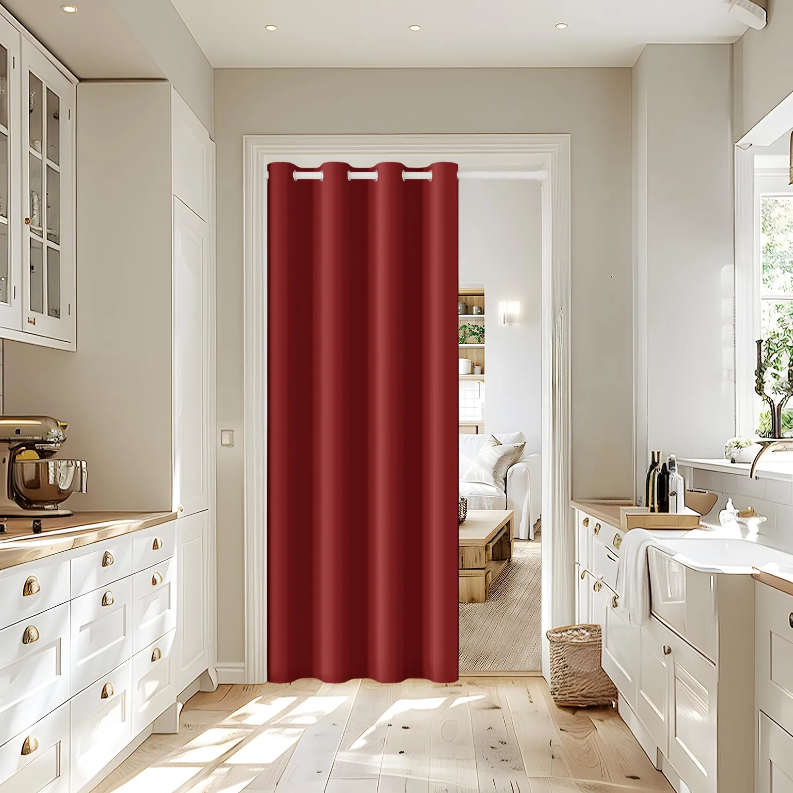 JCyh Tenda per Porta Interna Oscurante con Bastone, 132x210cm, Rosso Natale - immagine 6